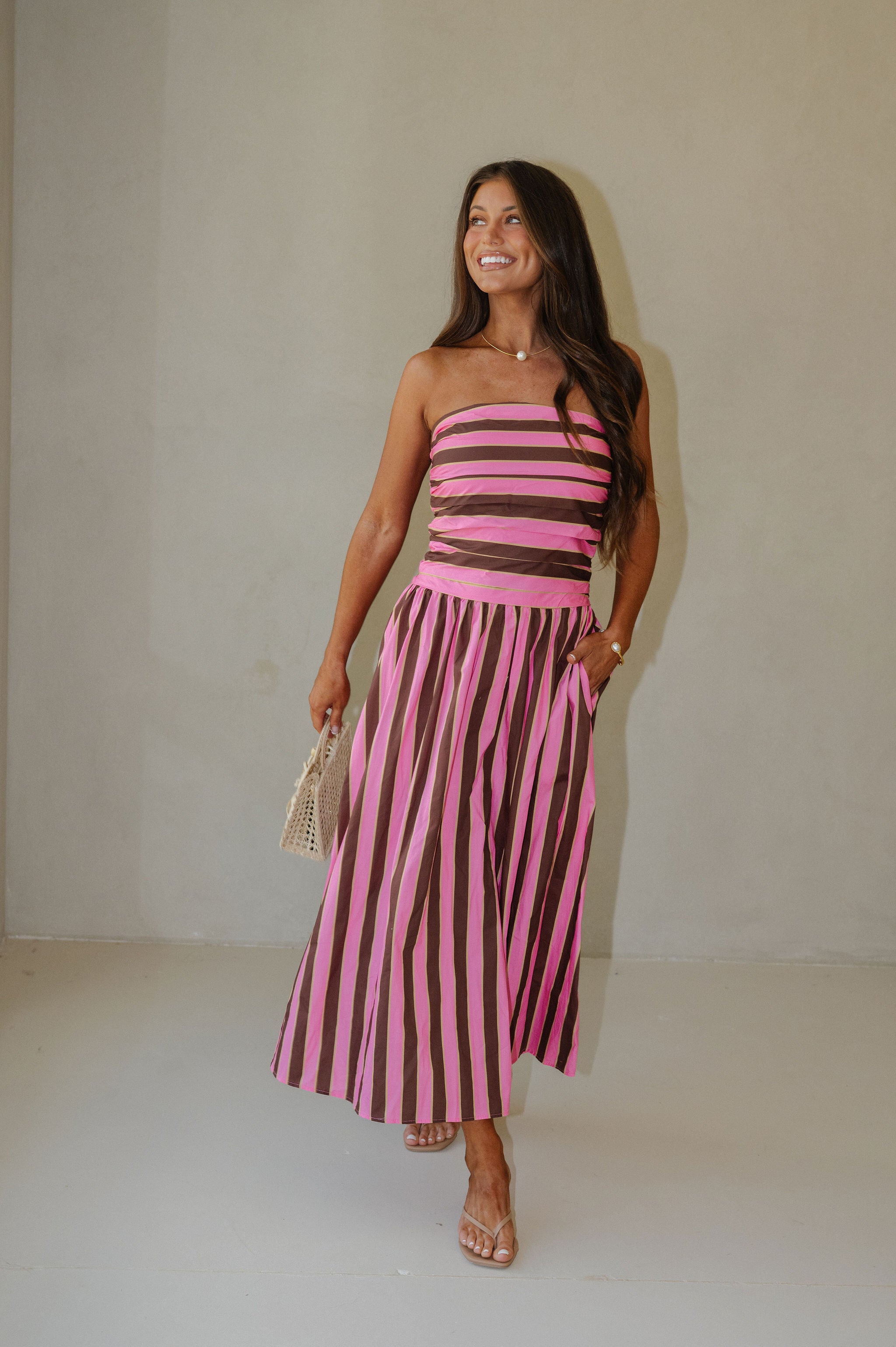 Claire Striped Midi Dress-Fuchsia Multi