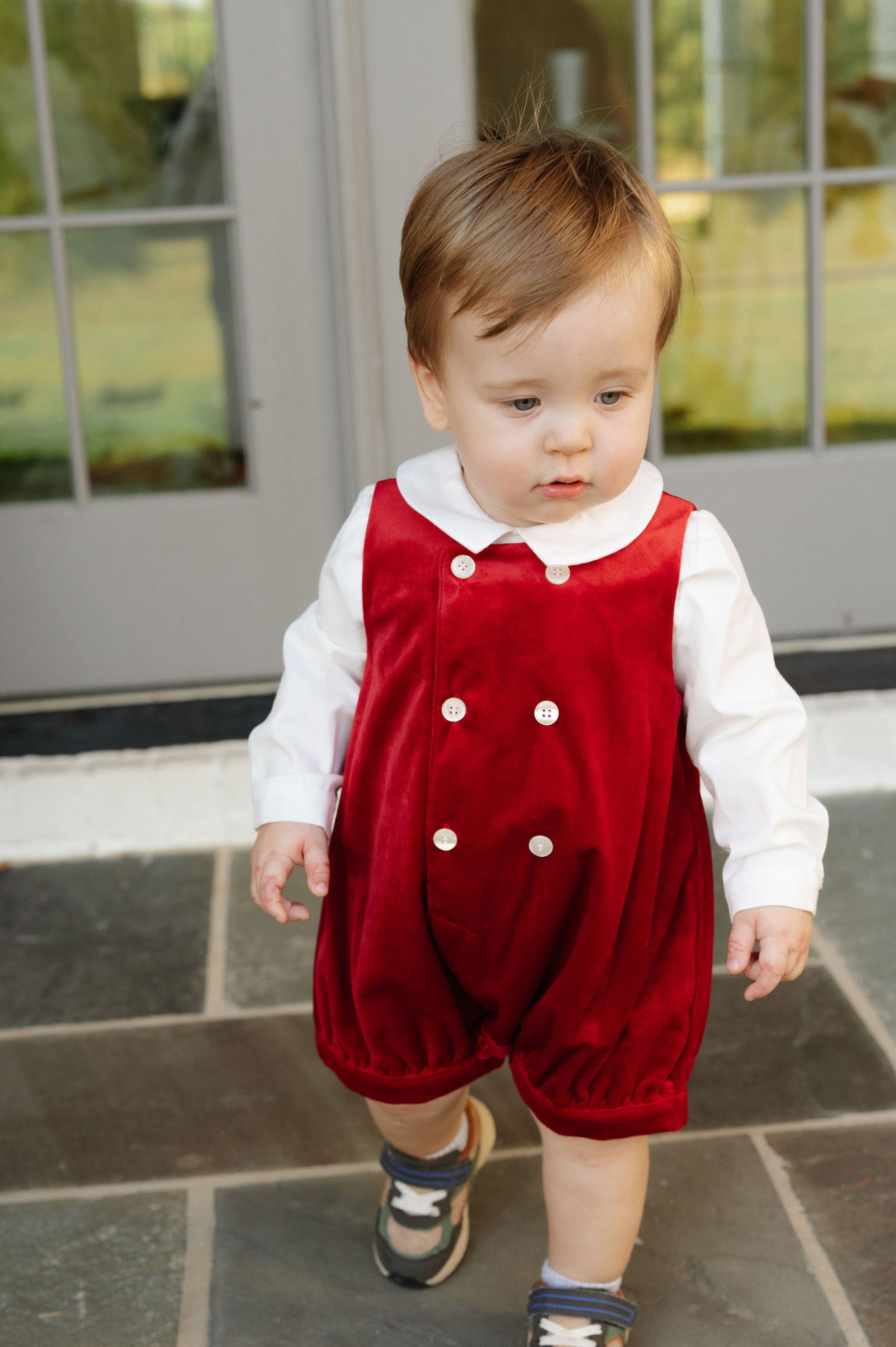 Deluxe Velvet Boy Romper-Red