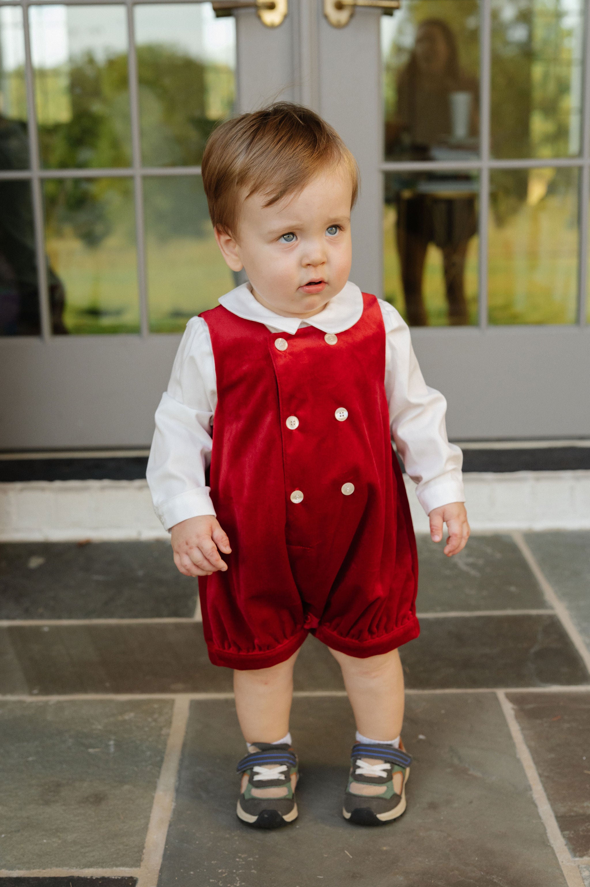 Deluxe Velvet Boy Romper-Red