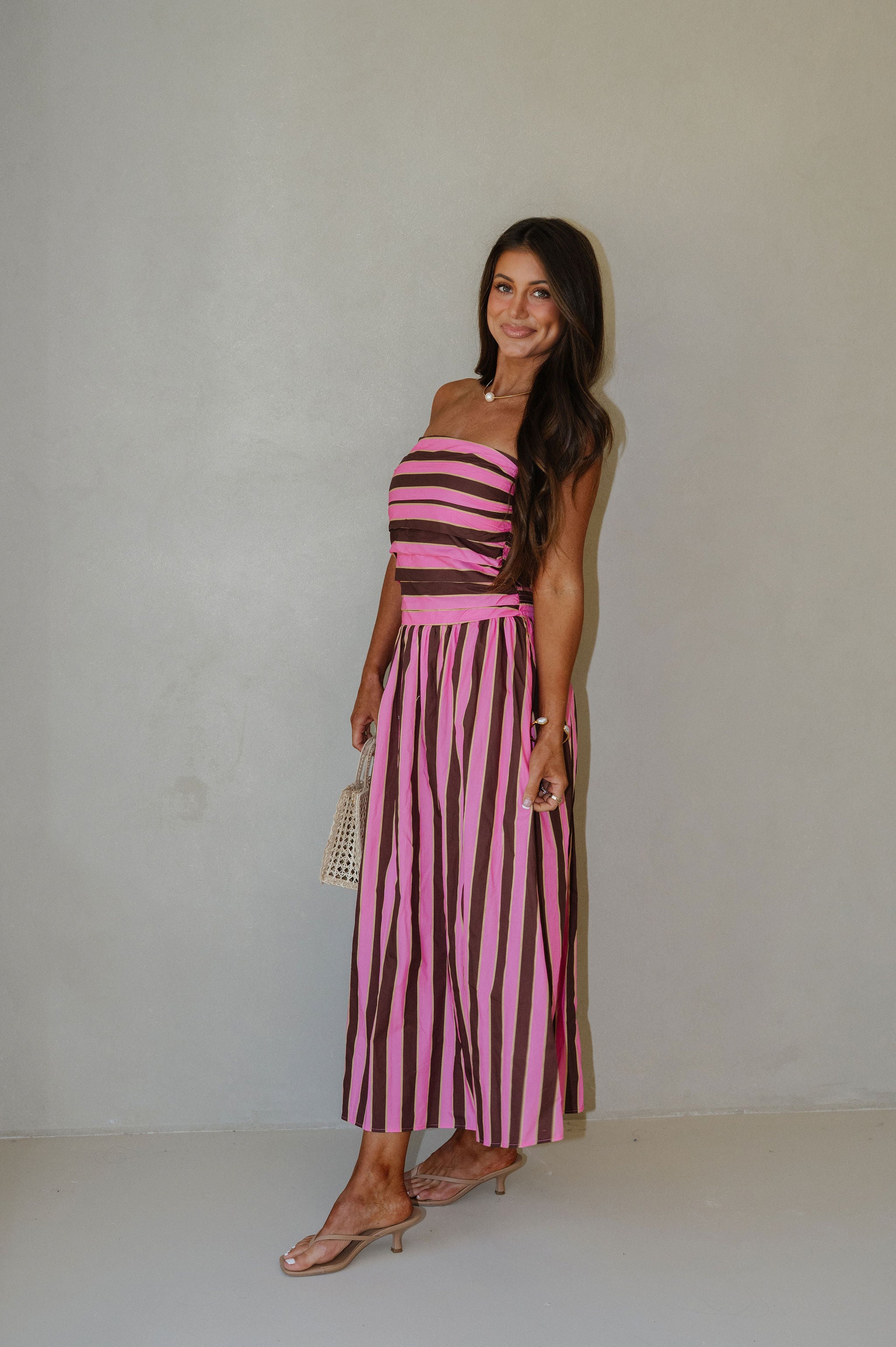Claire Striped Midi Dress-Fuchsia Multi