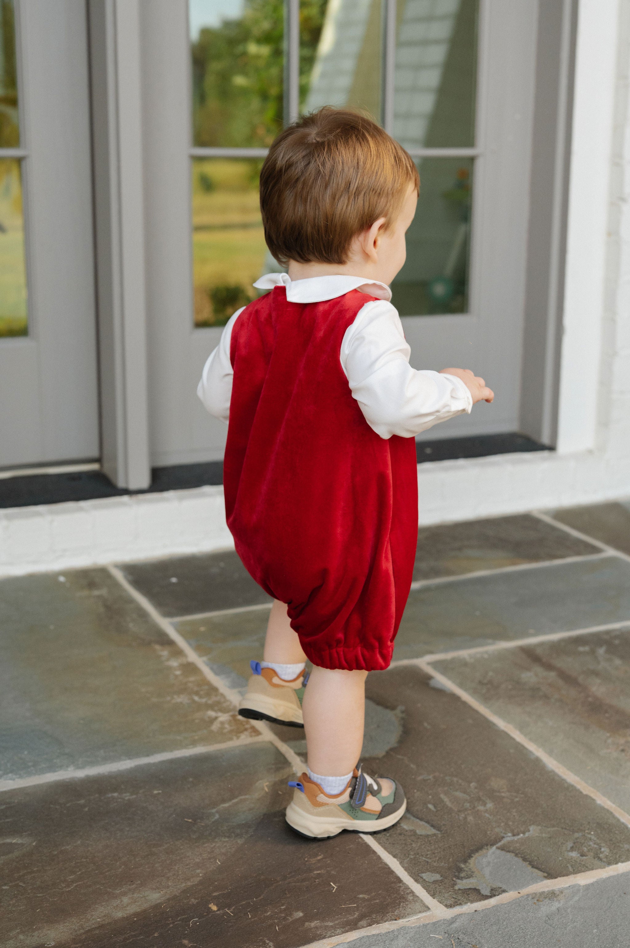 Deluxe Velvet Boy Romper-Red