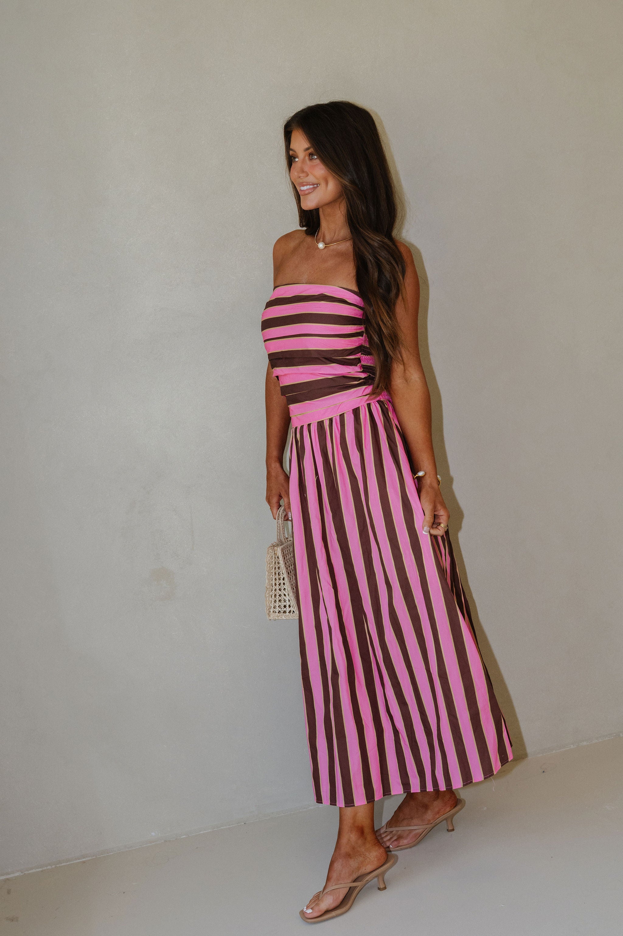 Claire Striped Midi Dress-Fuchsia Multi