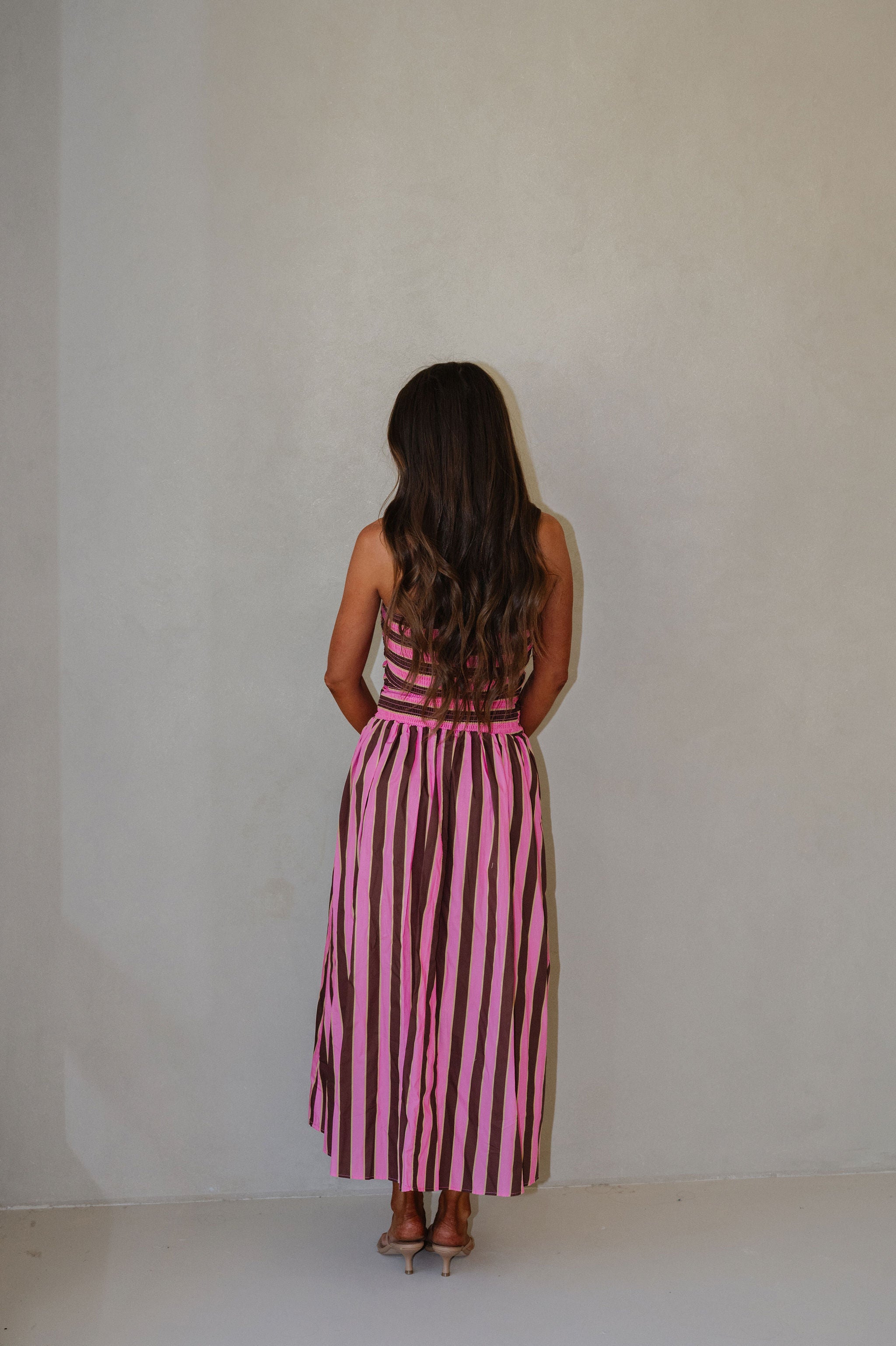 Claire Striped Midi Dress-Fuchsia Multi