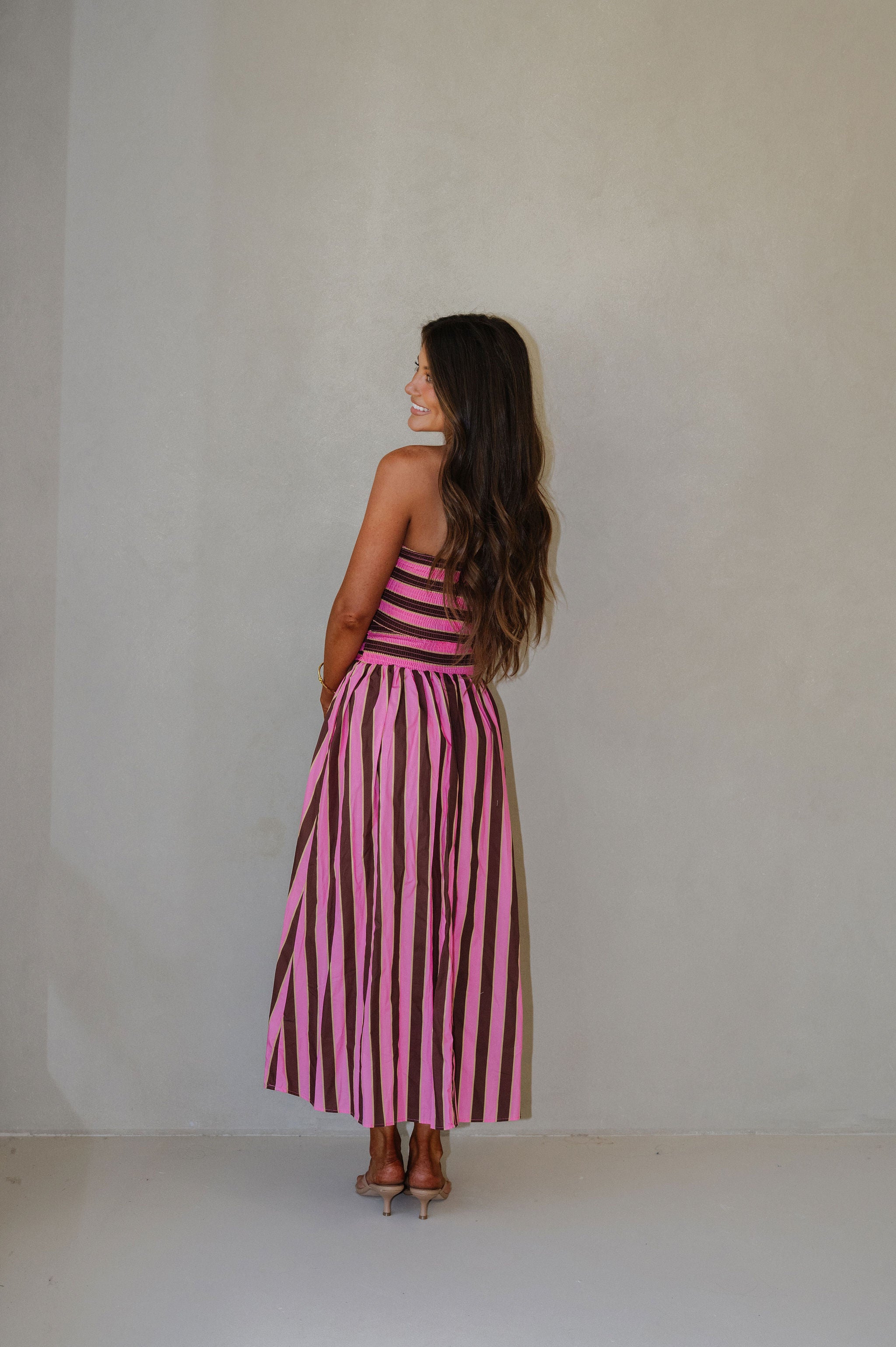 Claire Striped Midi Dress-Fuchsia Multi