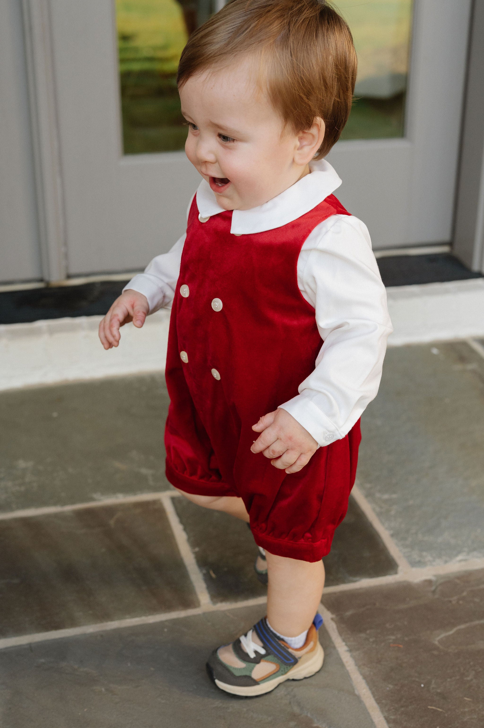 Deluxe Velvet Boy Romper-Red