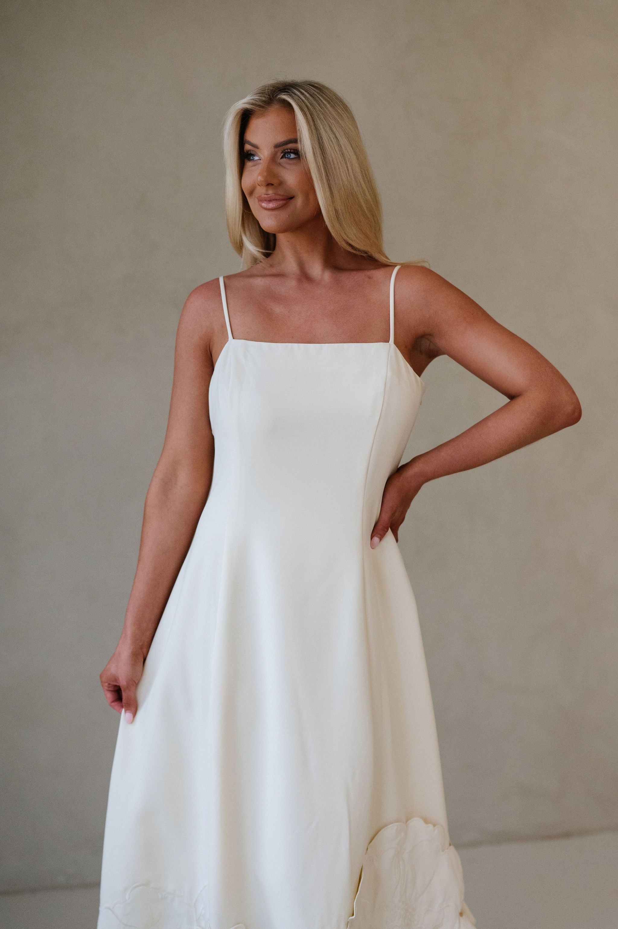 Summer Embroidered Midi Dress-Cream