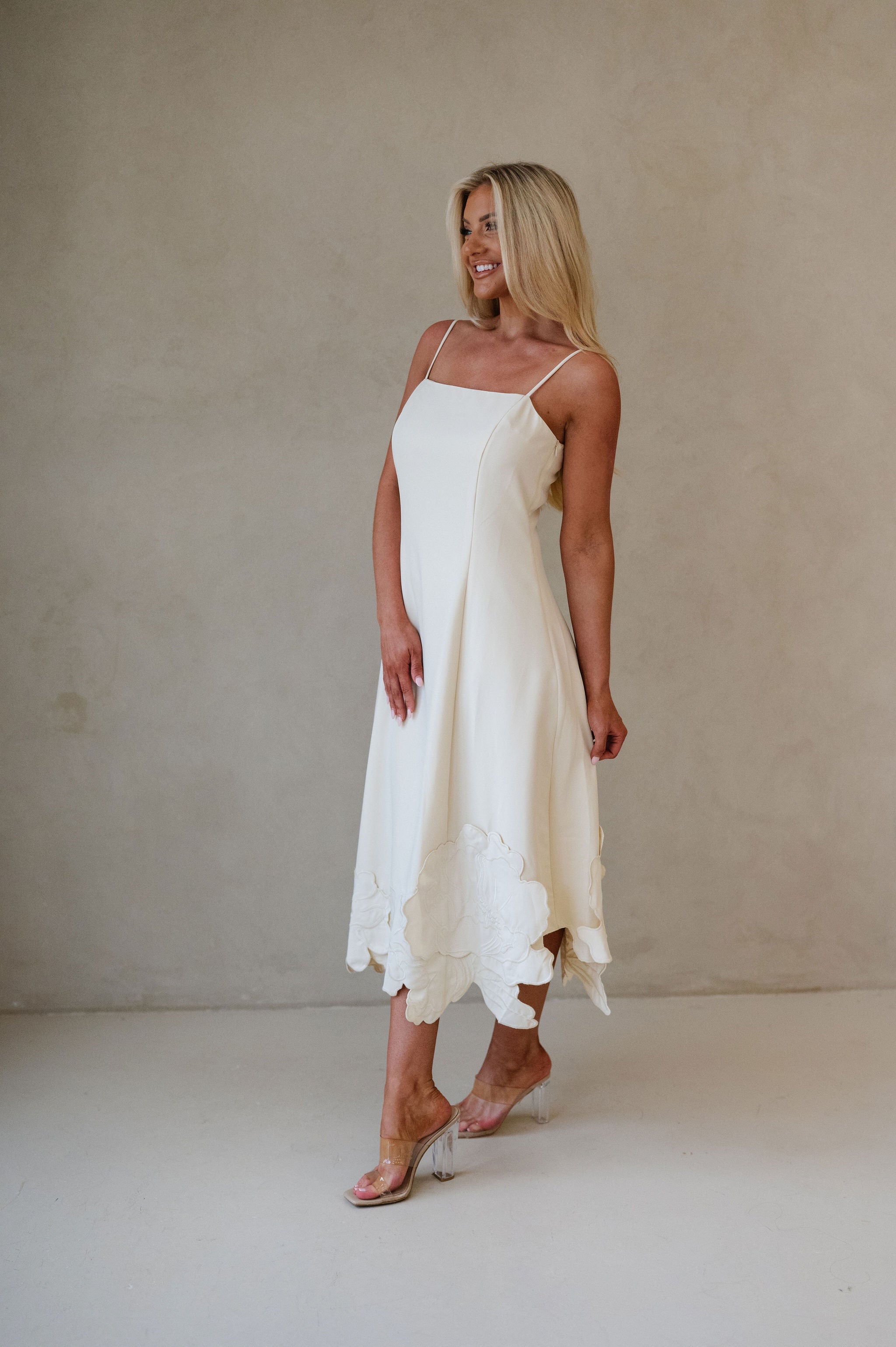 Summer Embroidered Midi Dress-Cream