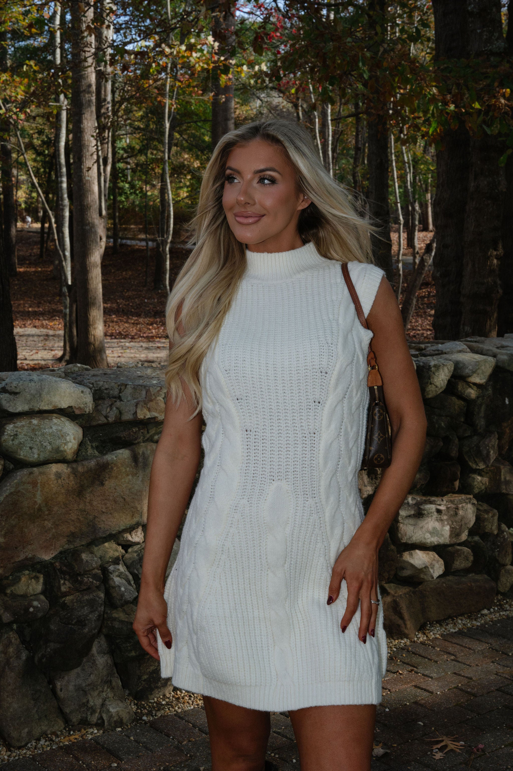 Olivia Mock Neck Dress-Cream