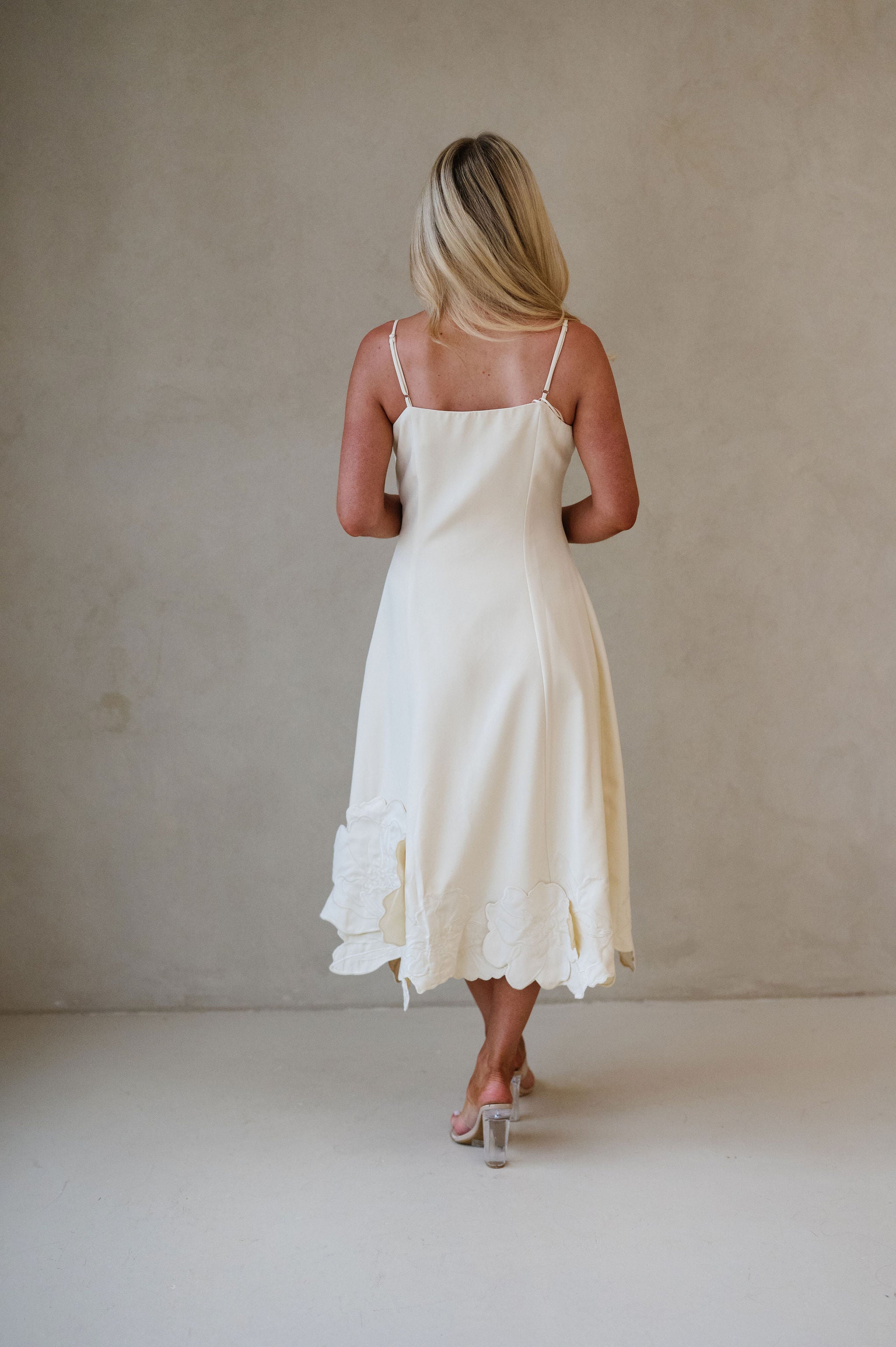 Summer Embroidered Midi Dress-Cream