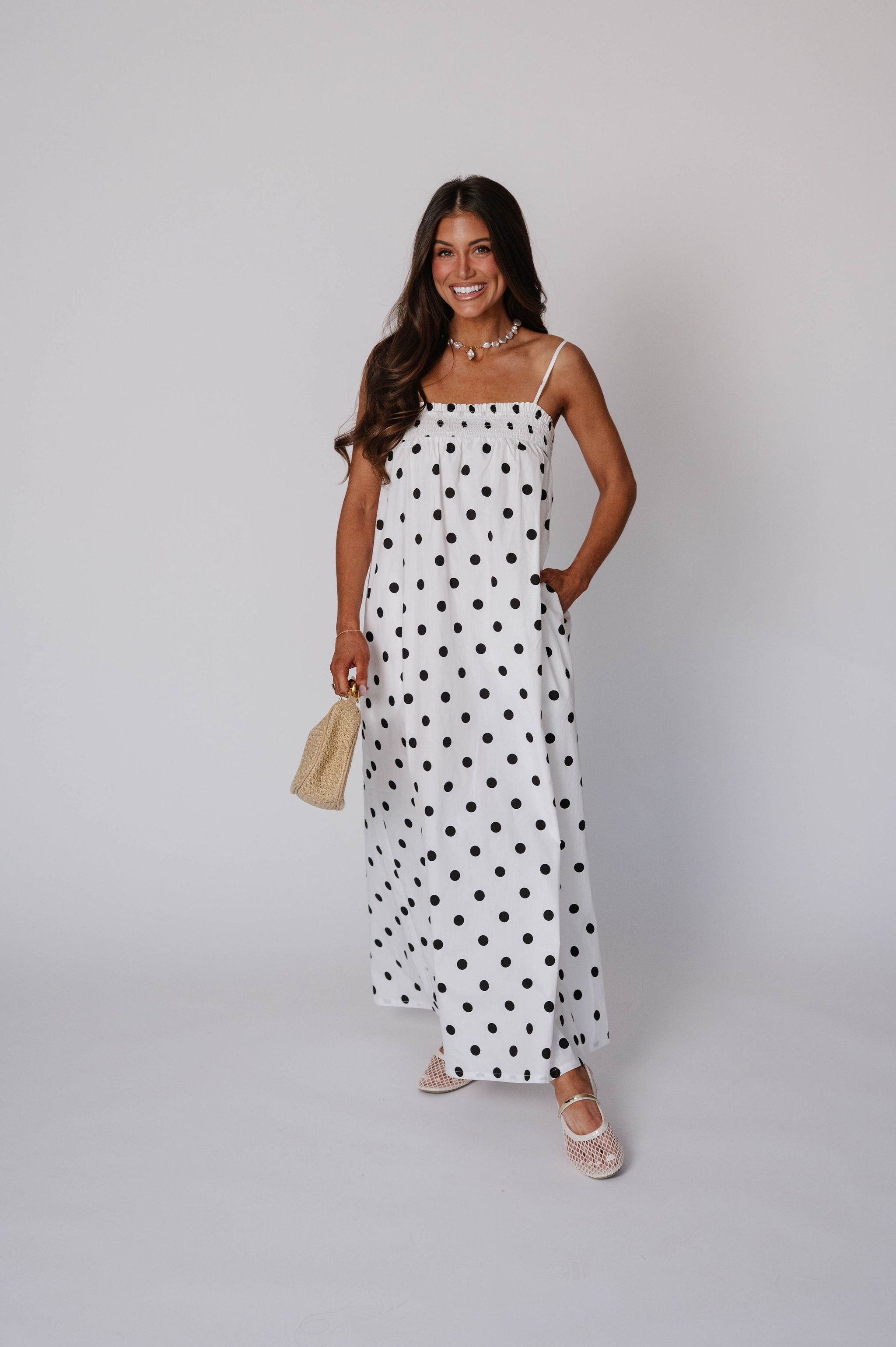 Sleeveless Polka Dot Poplin Dress