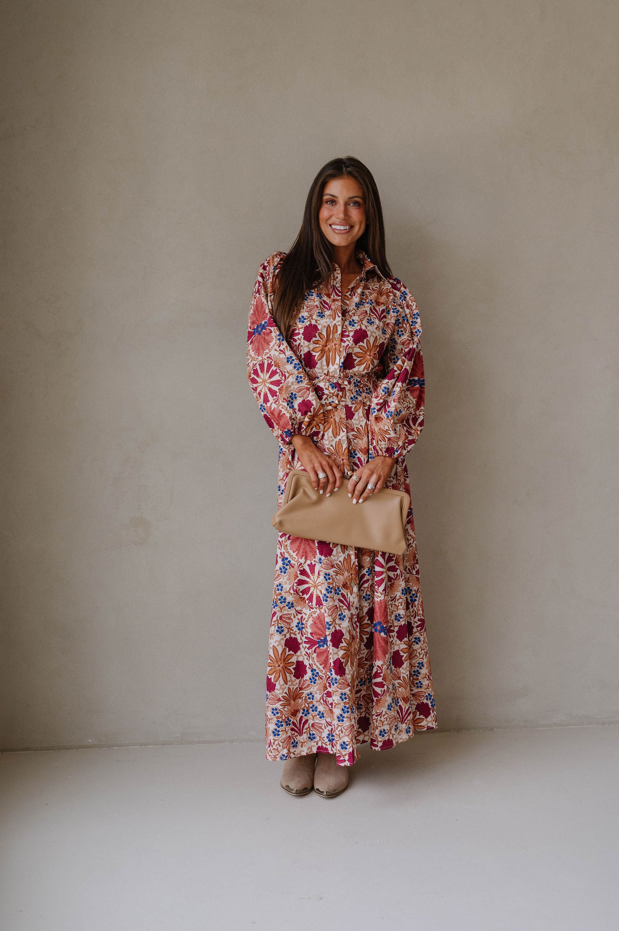 Claire Dress-Cream/Rust