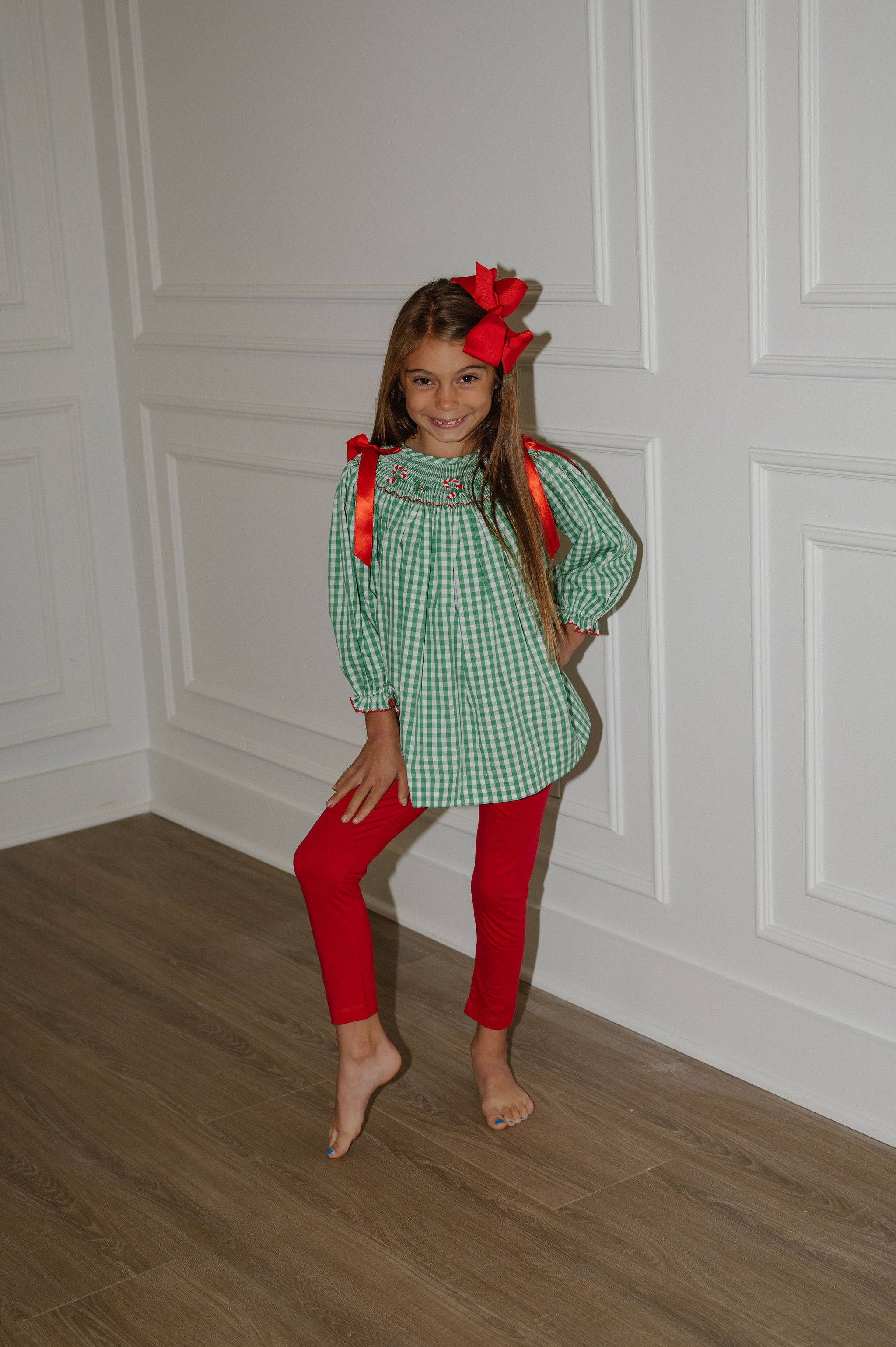 Smocked Candy Cane Bishop Pants Set