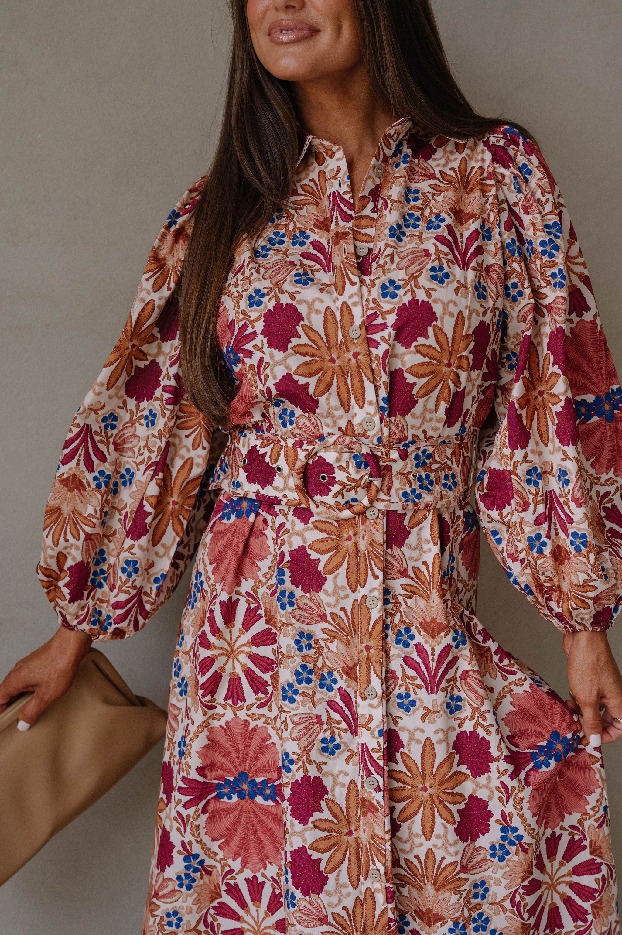 Claire Dress-Cream/Rust