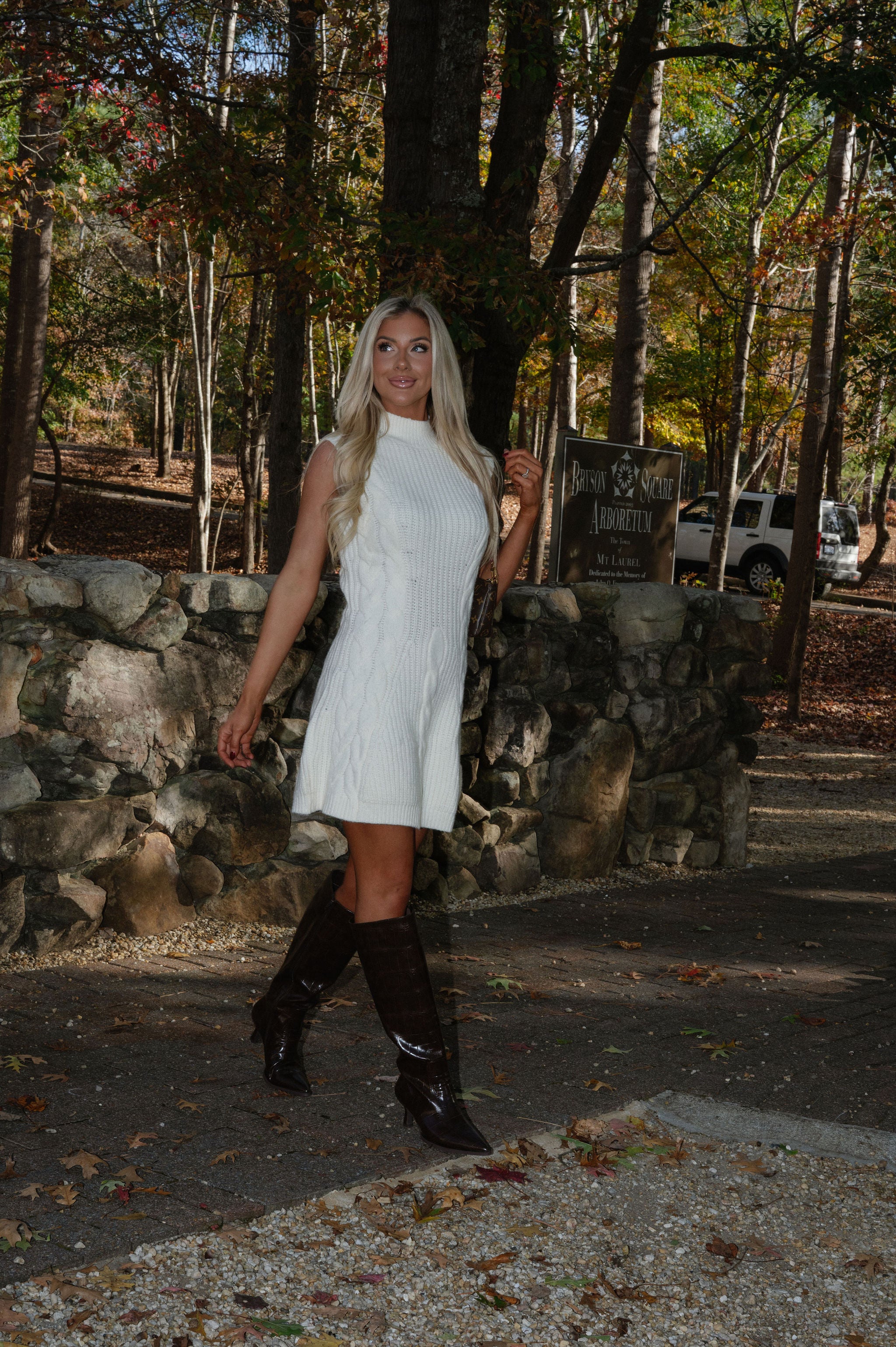 Olivia Mock Neck Dress-Cream