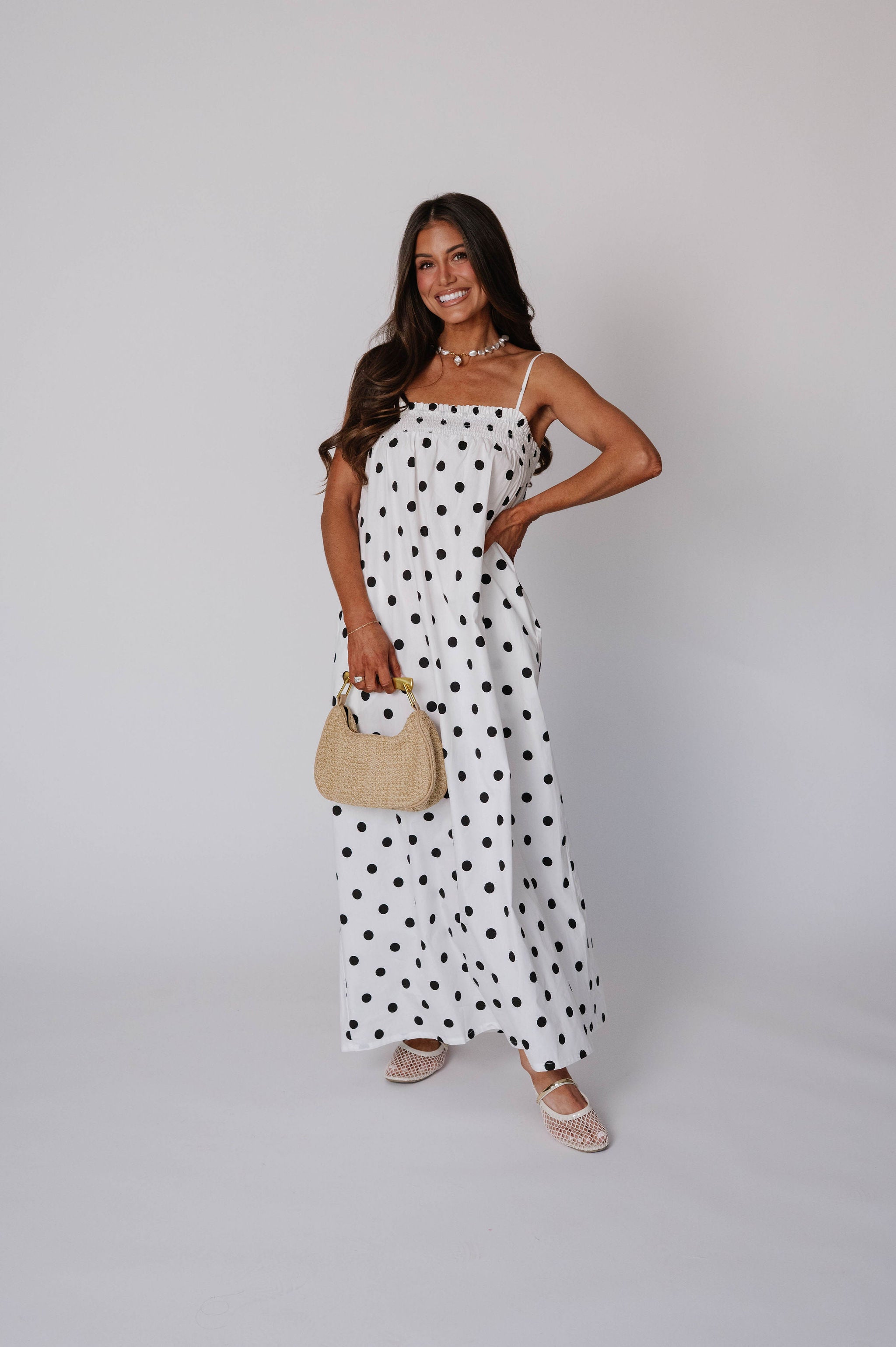 Sleeveless Polka Dot Poplin Dress