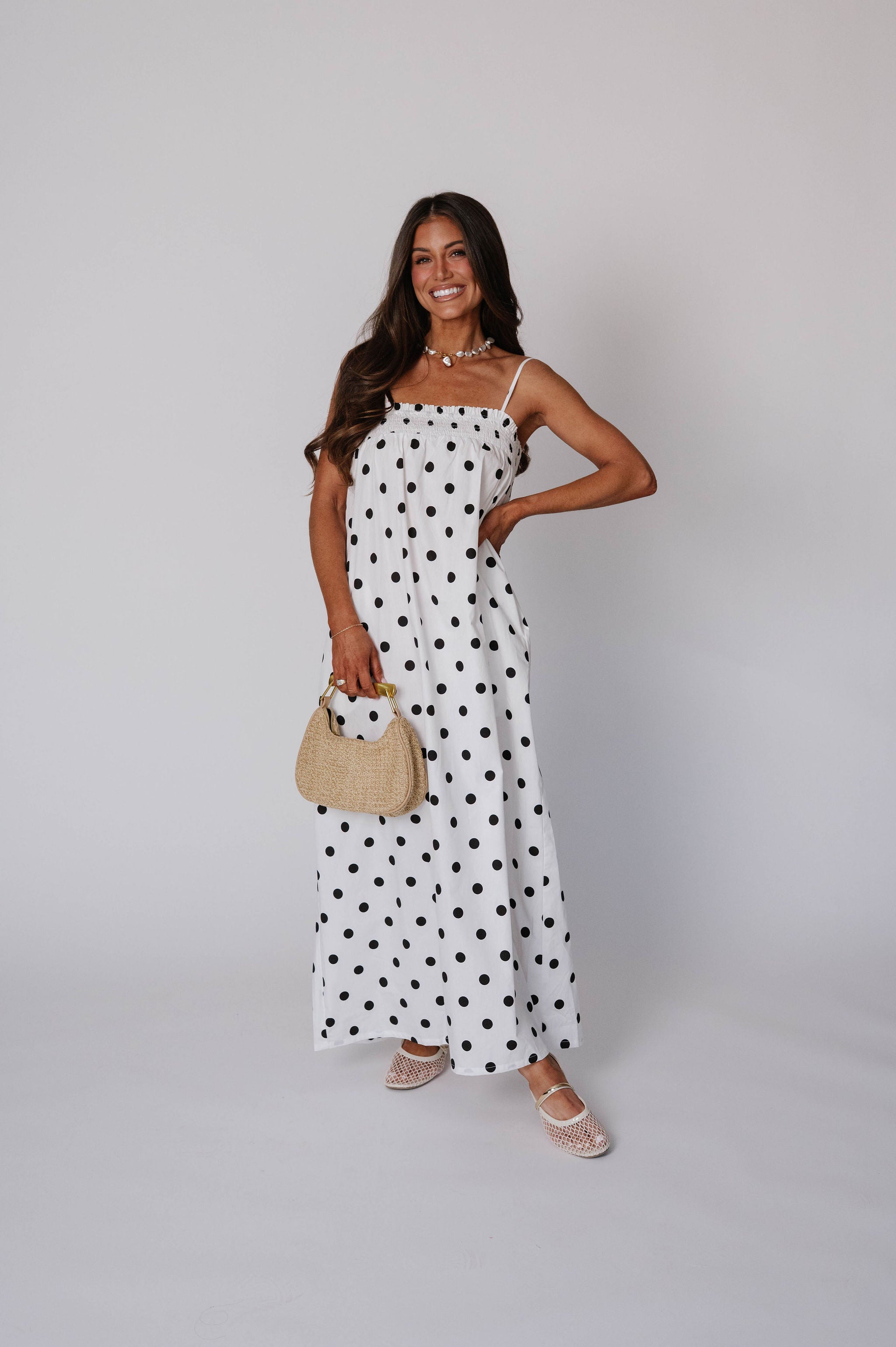 Sleeveless Polka Dot Poplin Dress