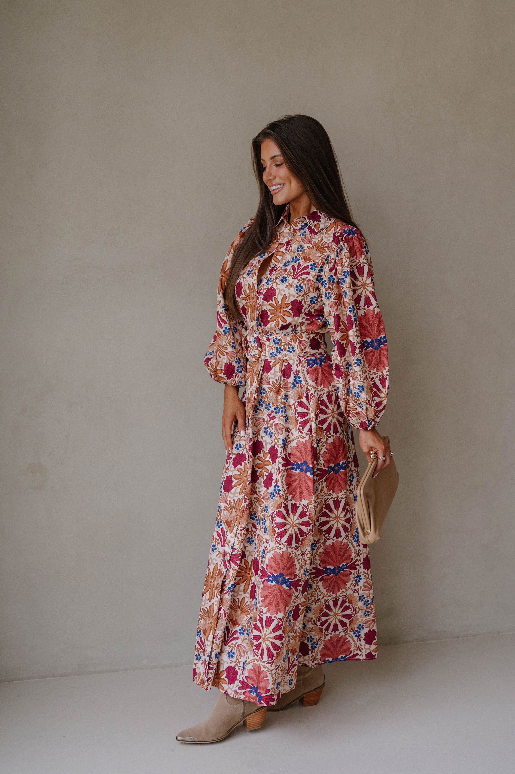 Claire Dress-Cream/Rust