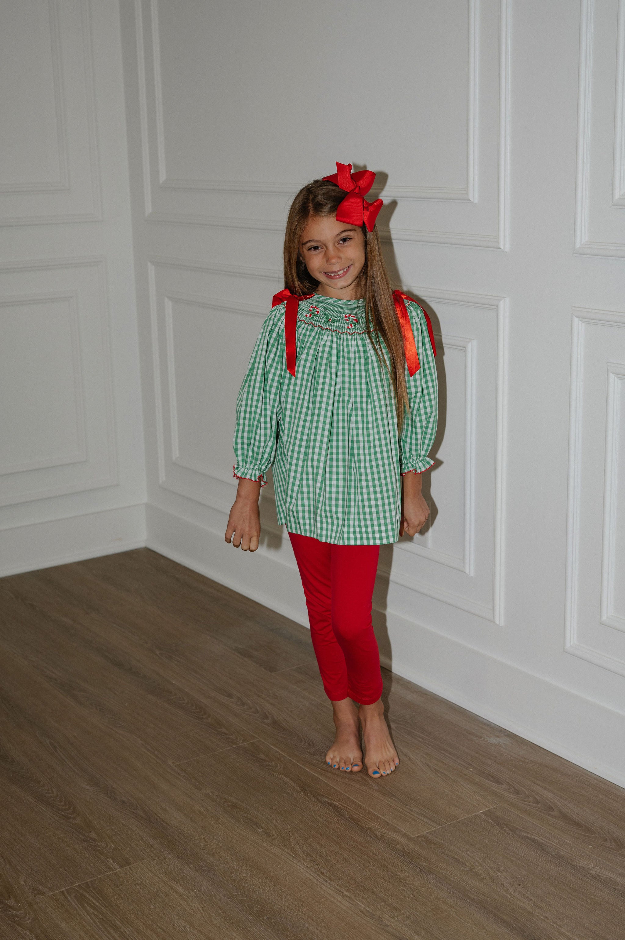 Smocked Candy Cane Bishop Pants Set