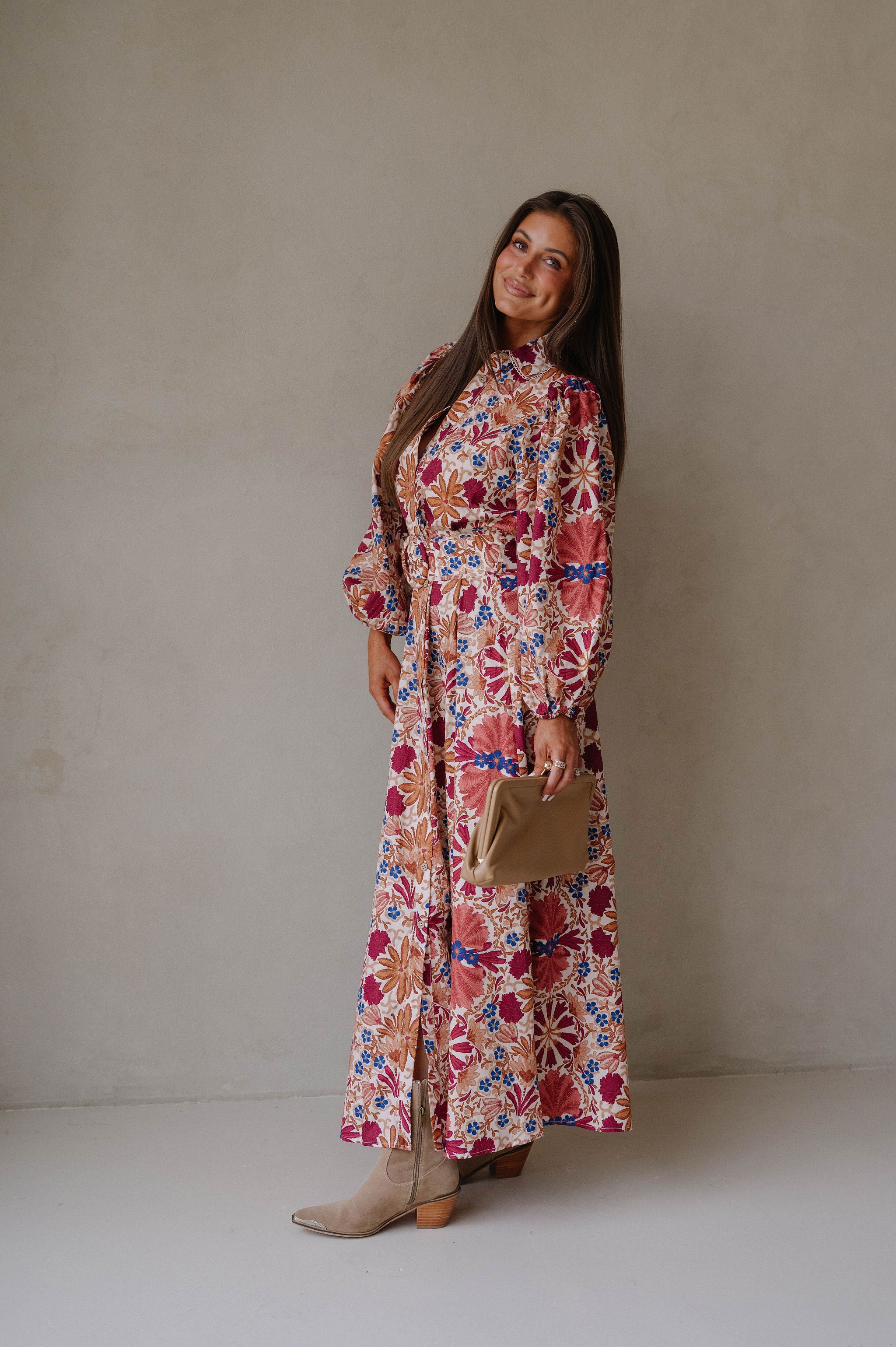 Claire Dress-Cream/Rust