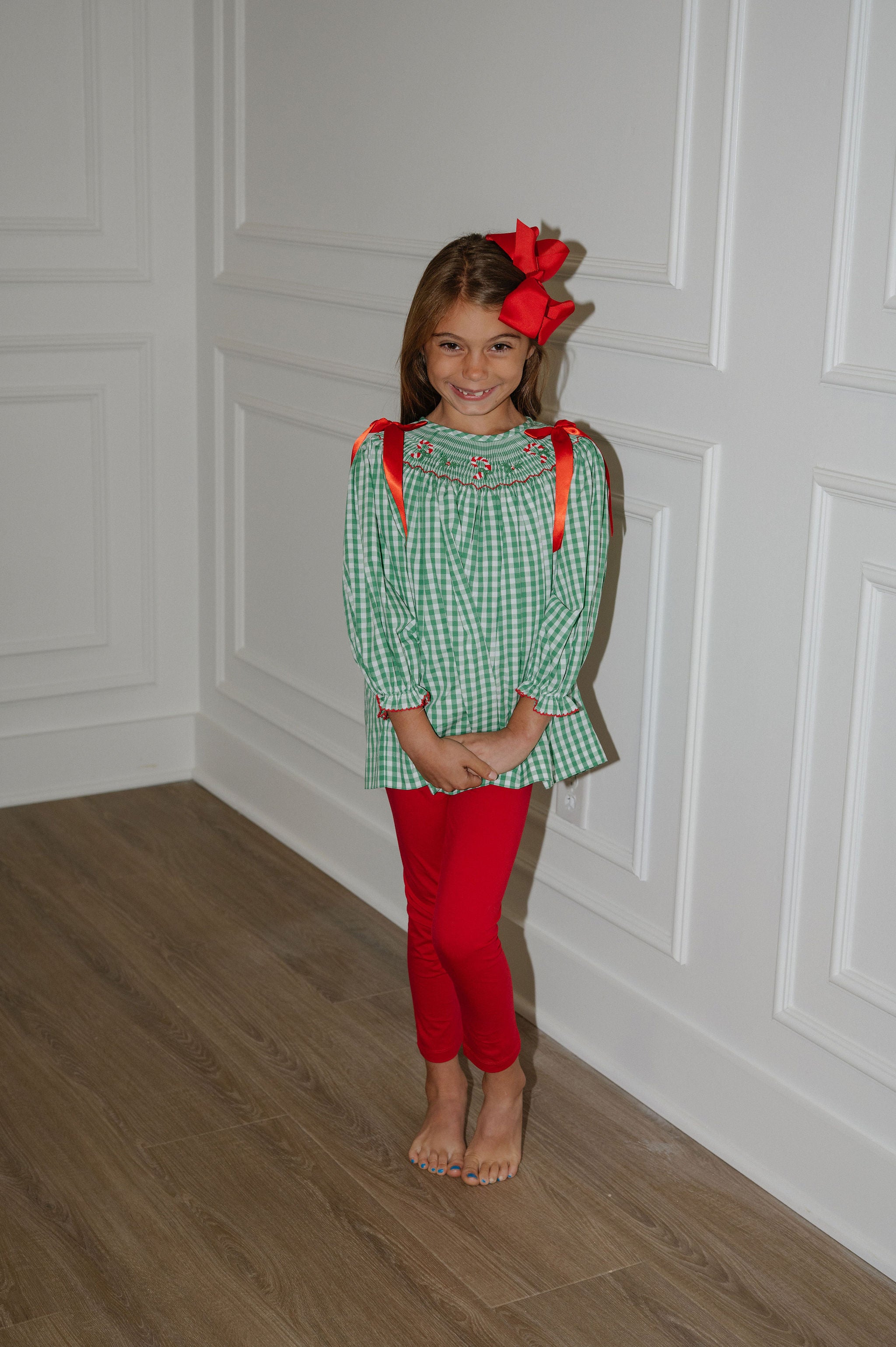 Smocked Candy Cane Bishop Pants Set