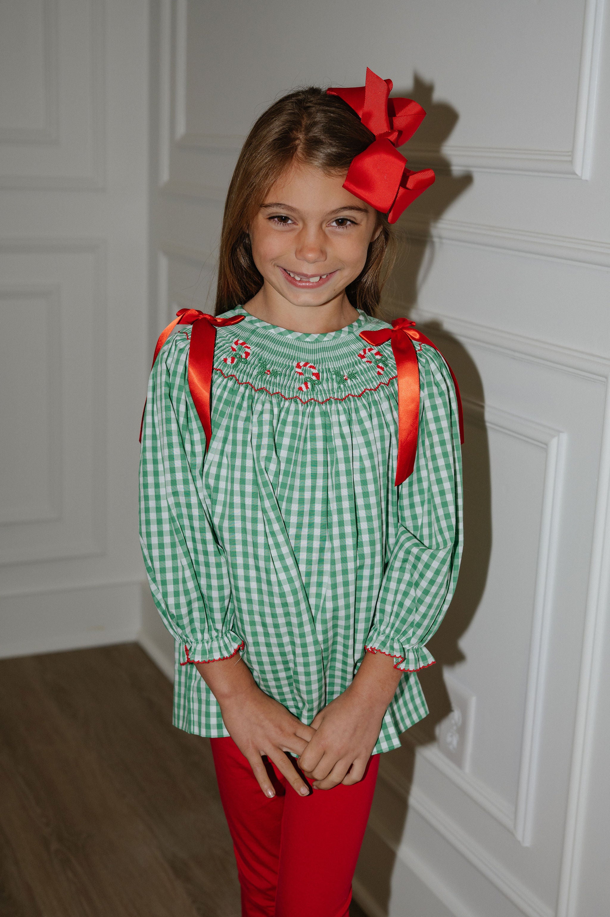 Smocked Candy Cane Bishop Pants Set