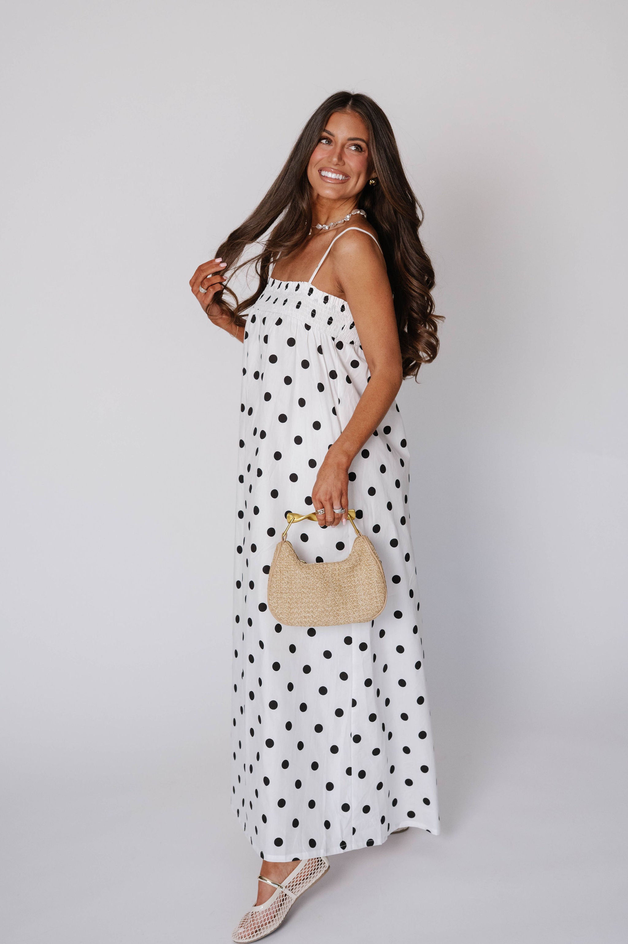 Sleeveless Polka Dot Poplin Dress