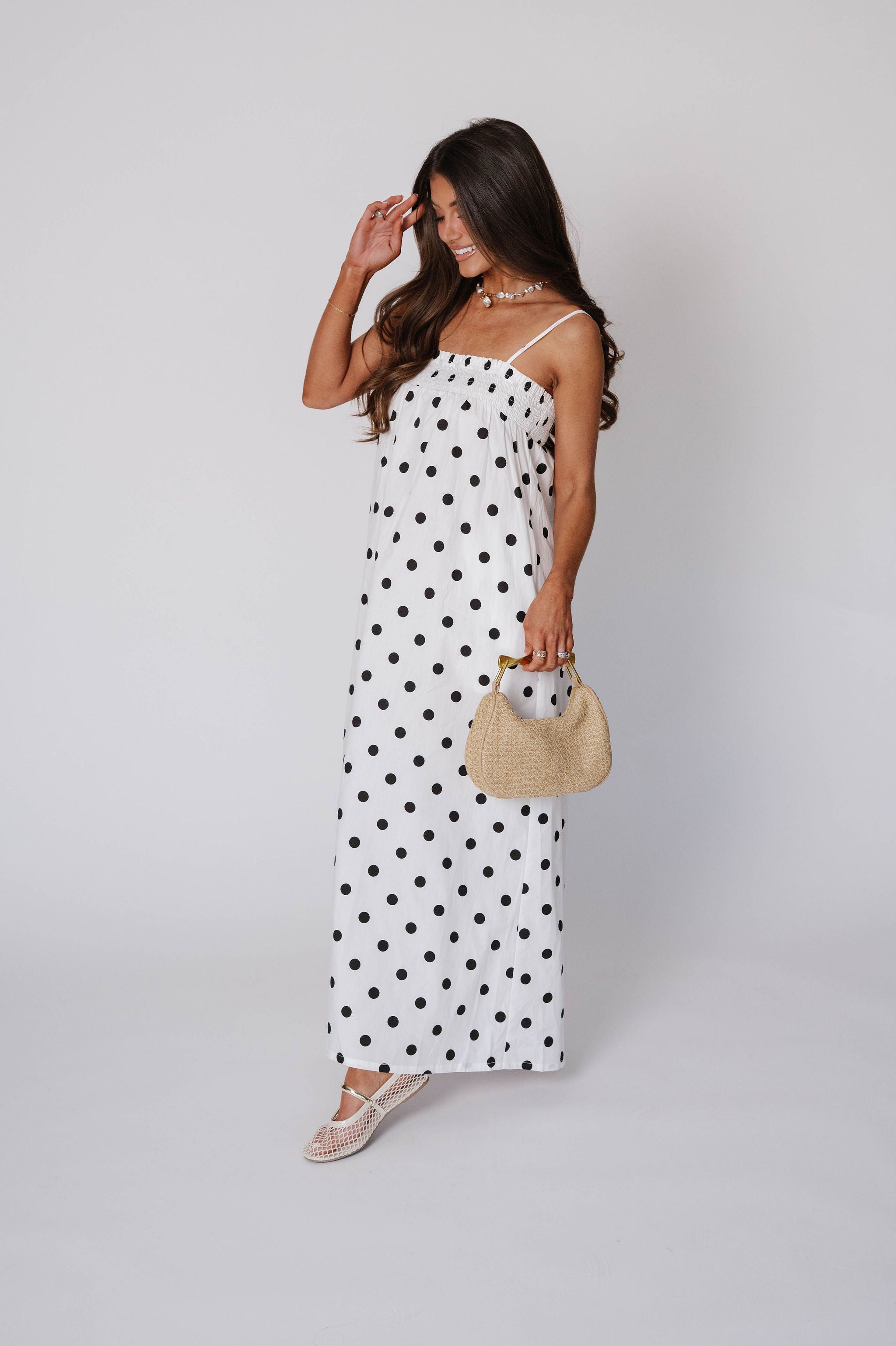 Sleeveless Polka Dot Poplin Dress