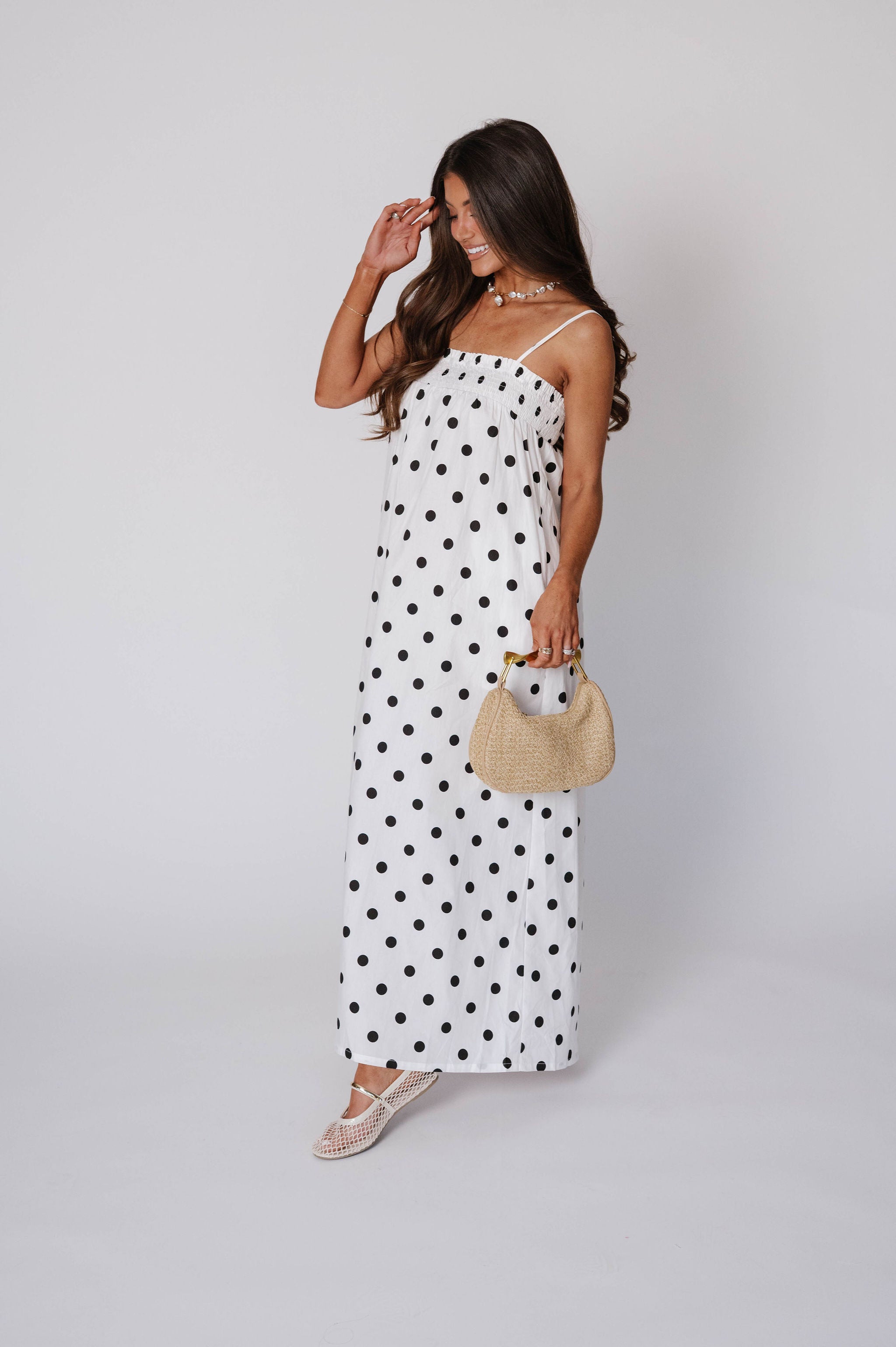 Sleeveless Polka Dot Poplin Dress