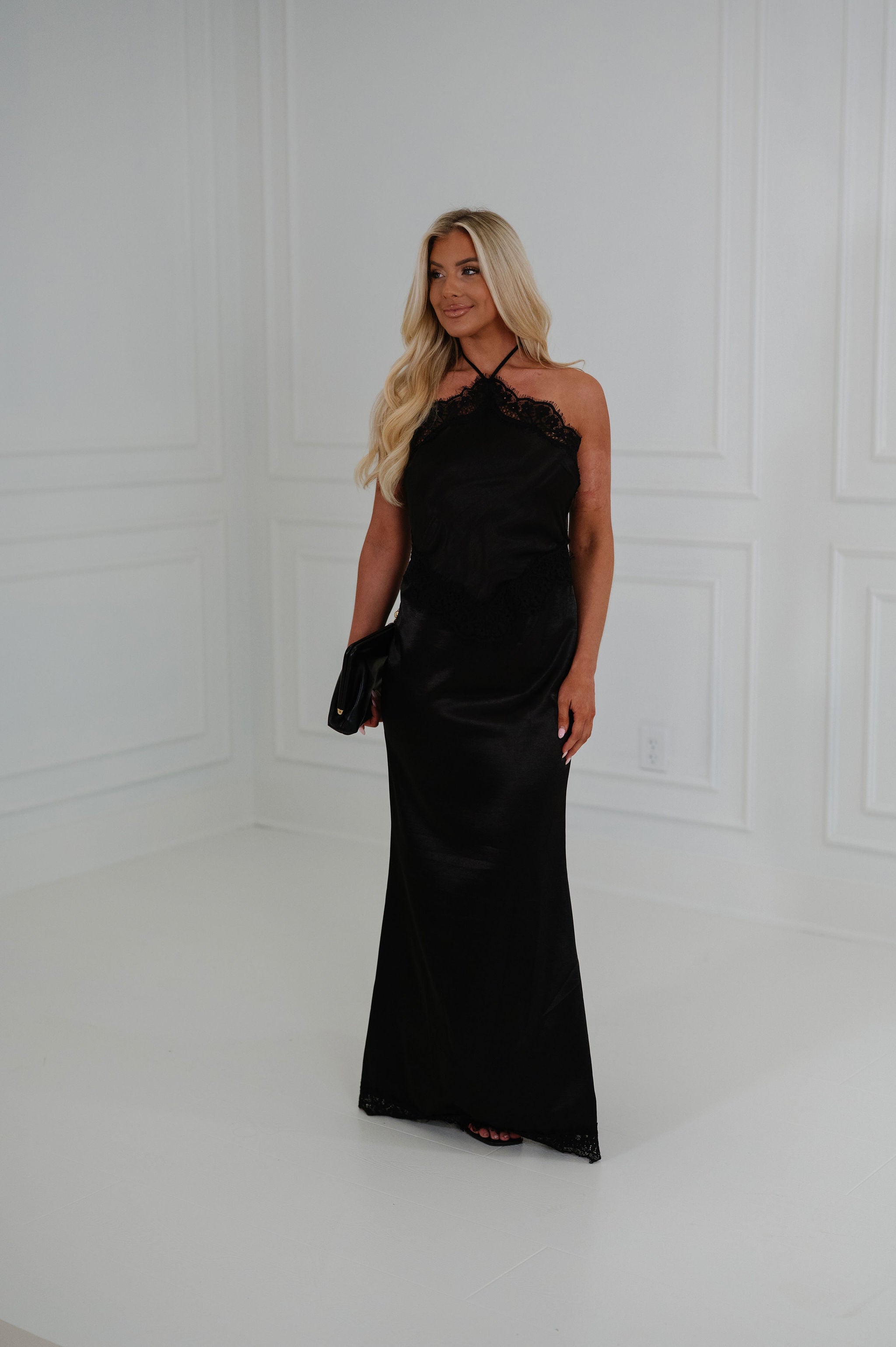 Zoe Lace Detail Maxi Dress-Black