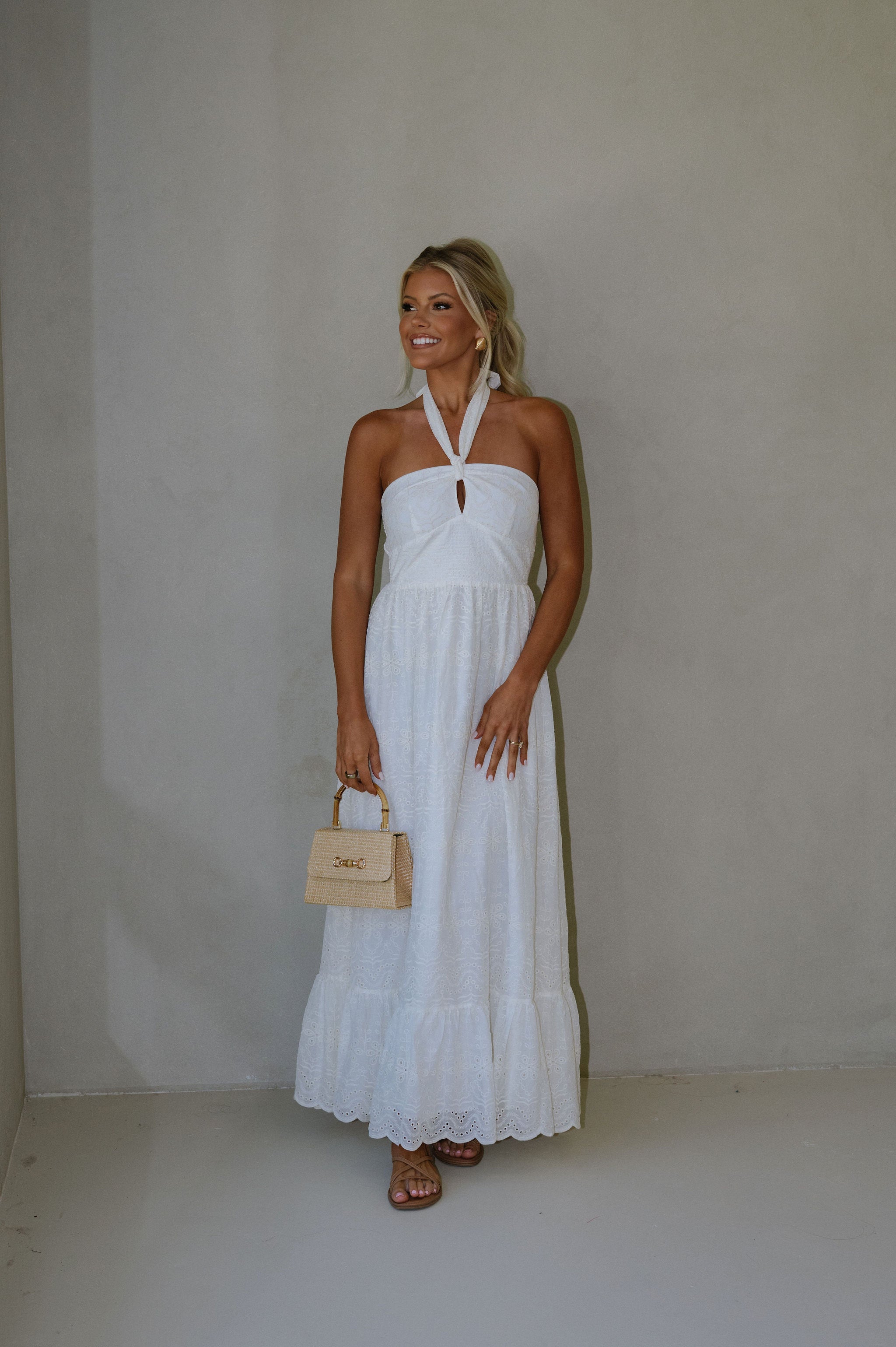 Serena Halter Neck Maxi Dress-Off White