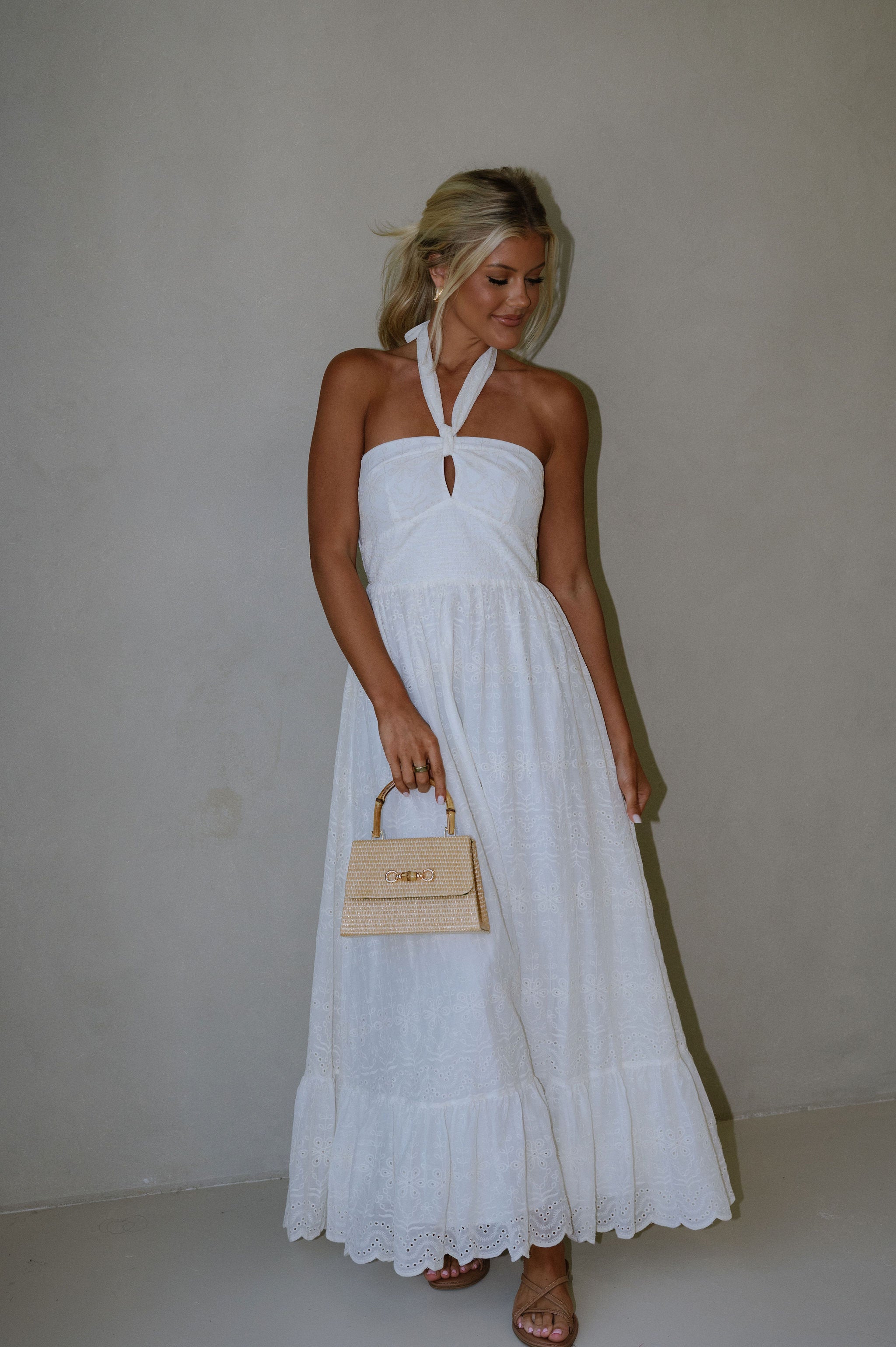 Serena Halter Neck Maxi Dress-Off White