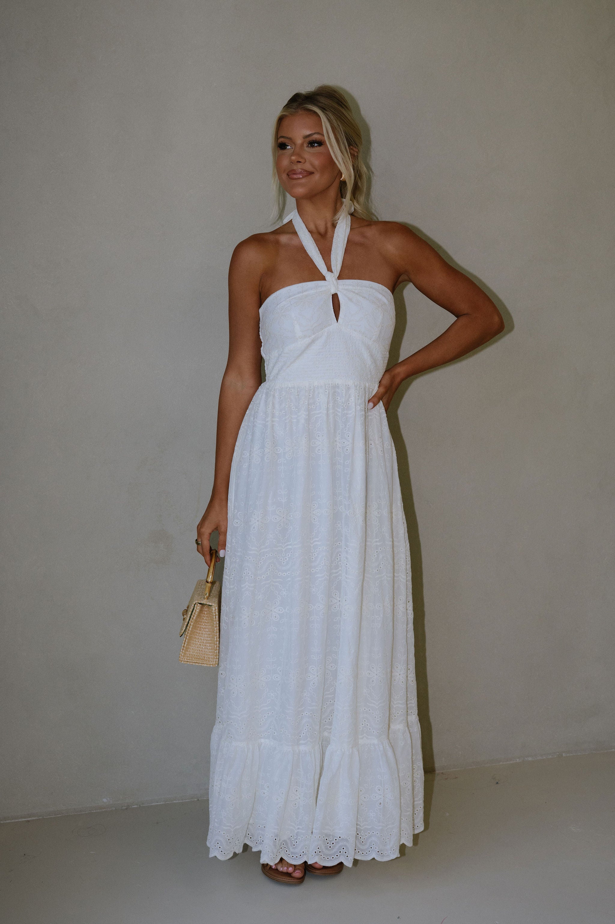 Serena Halter Neck Maxi Dress-Off White