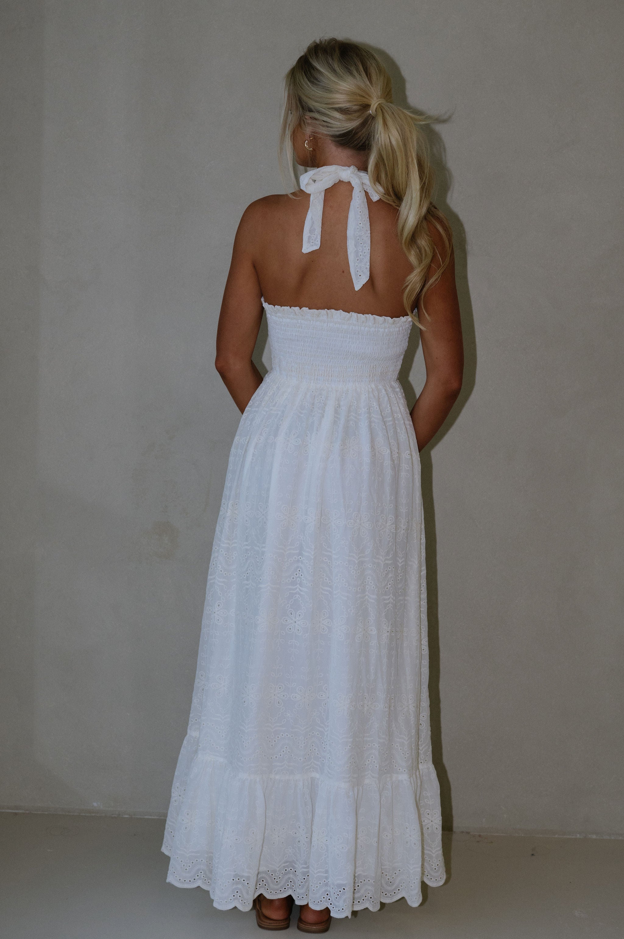 Serena Halter Neck Maxi Dress-Off White