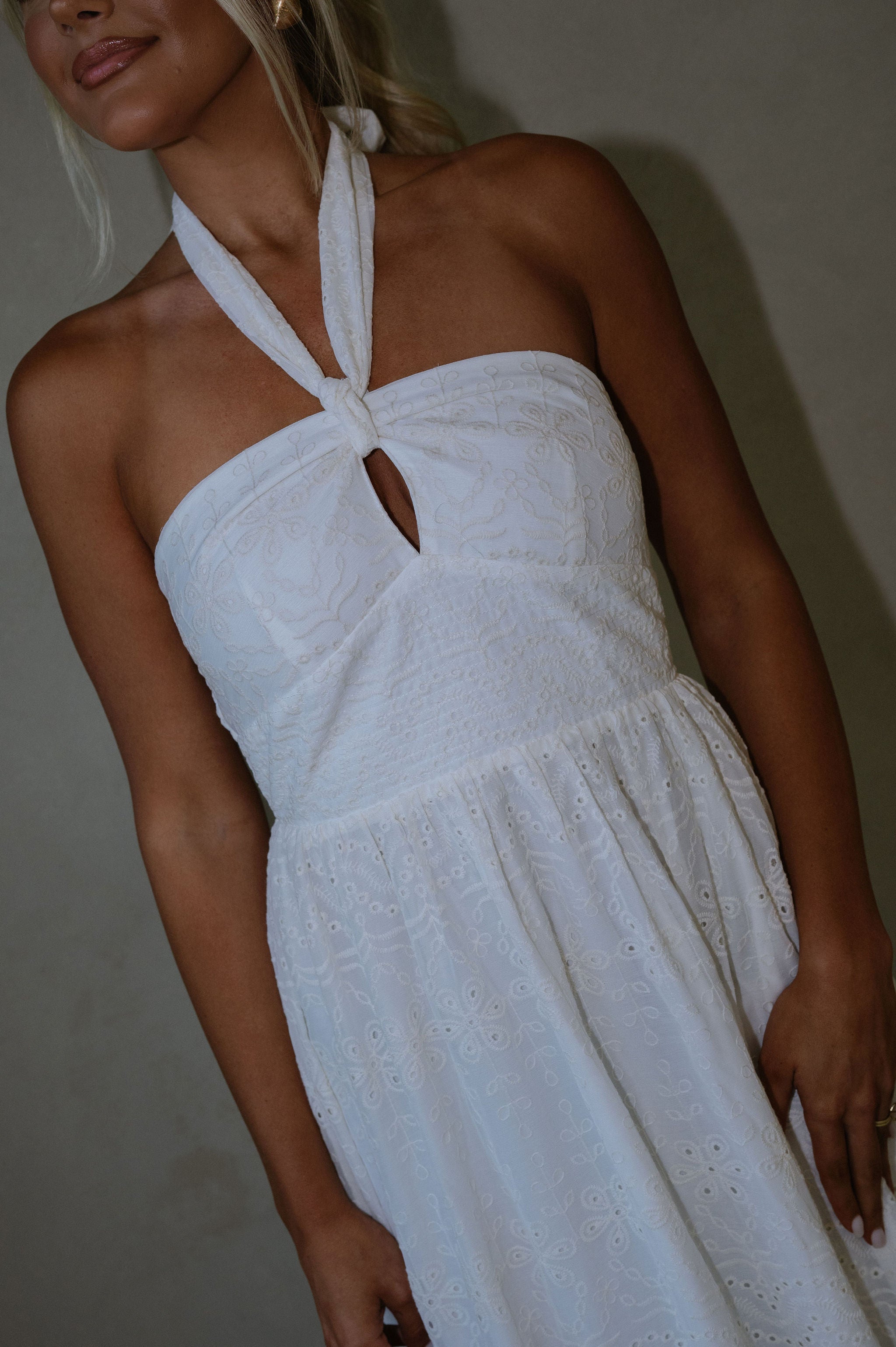 Serena Halter Neck Maxi Dress-Off White