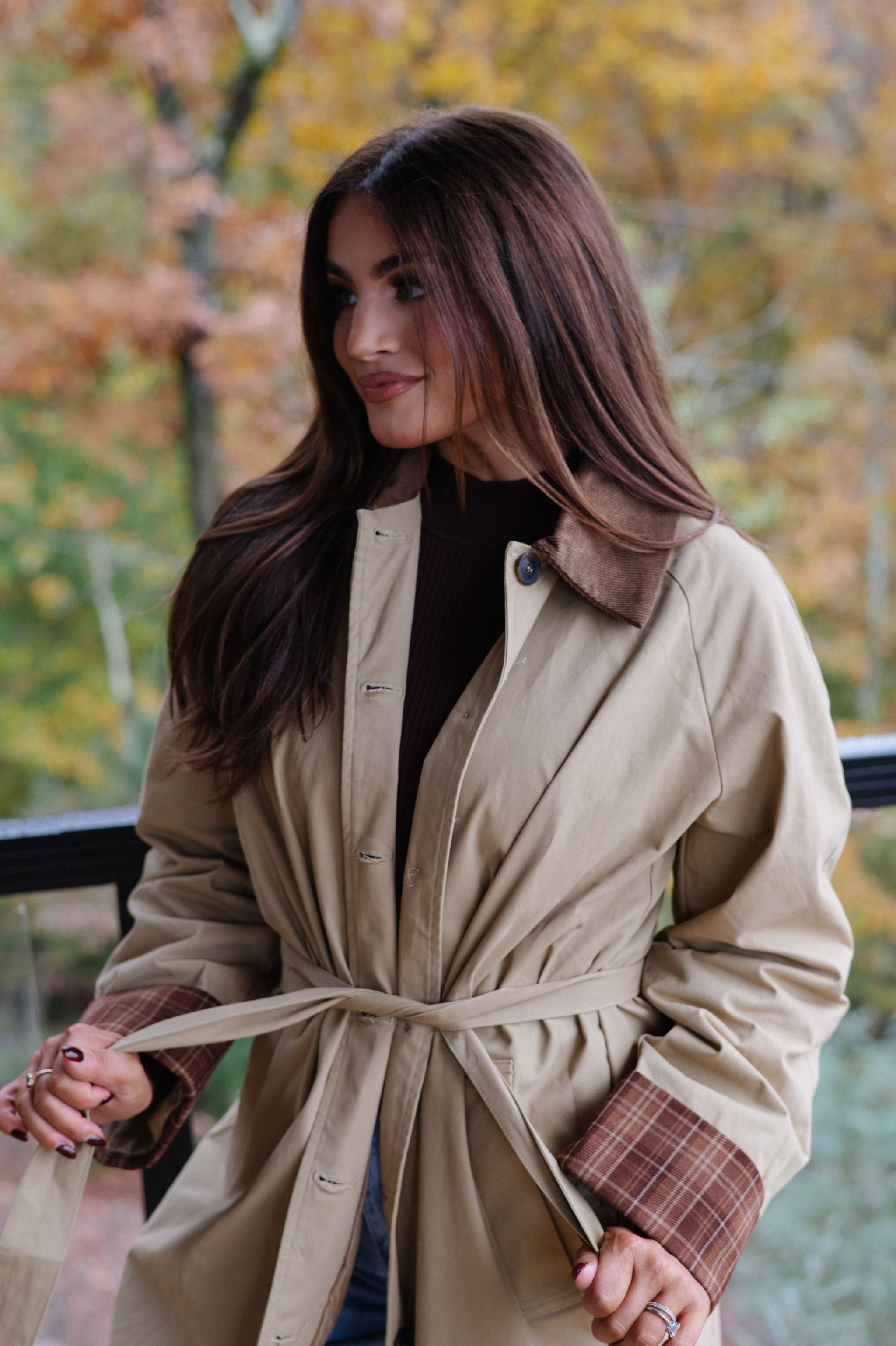 Corduroy Collar Coat-Khaki