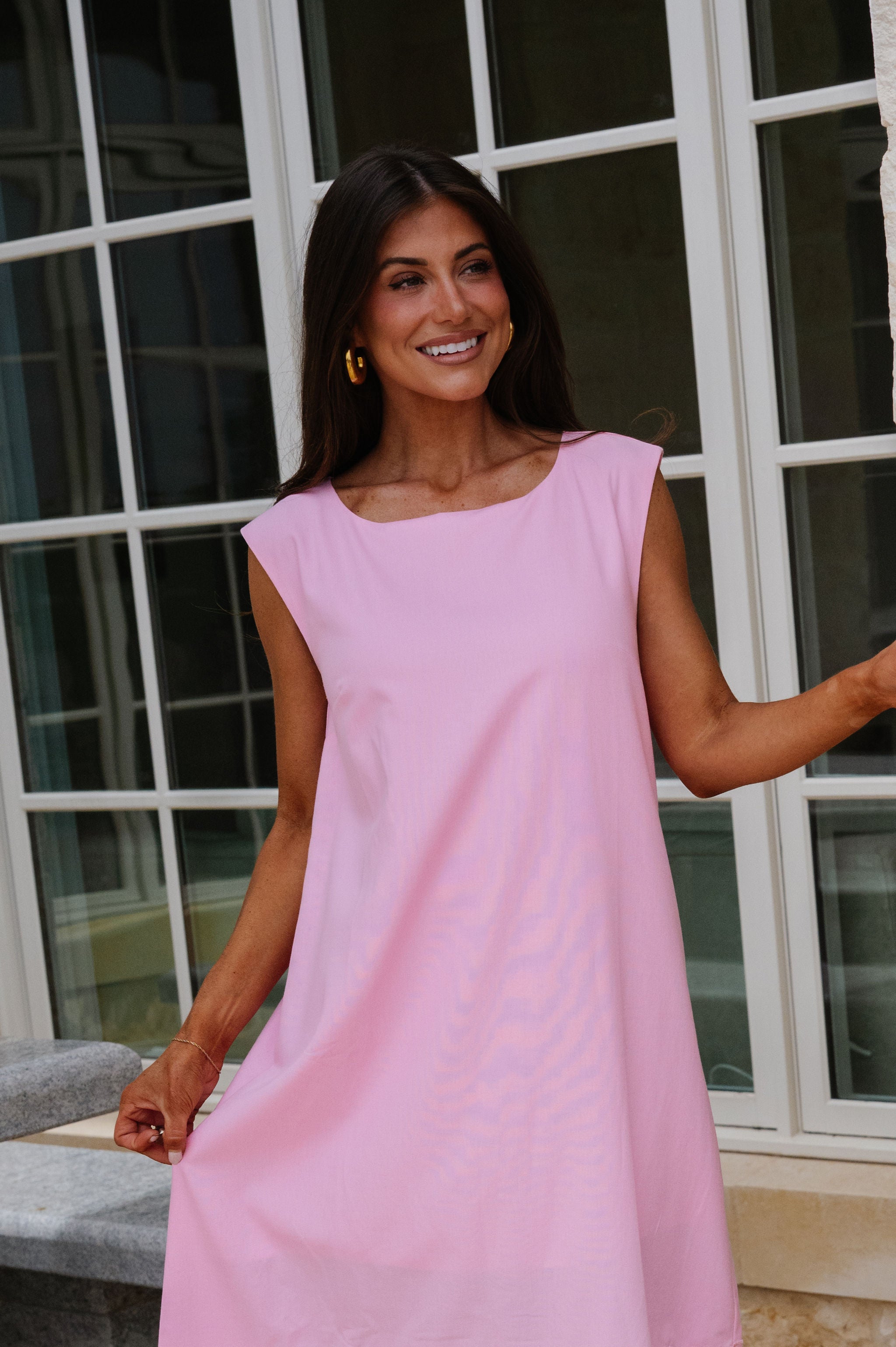 Floral Embroidered Midi Dress-Pink