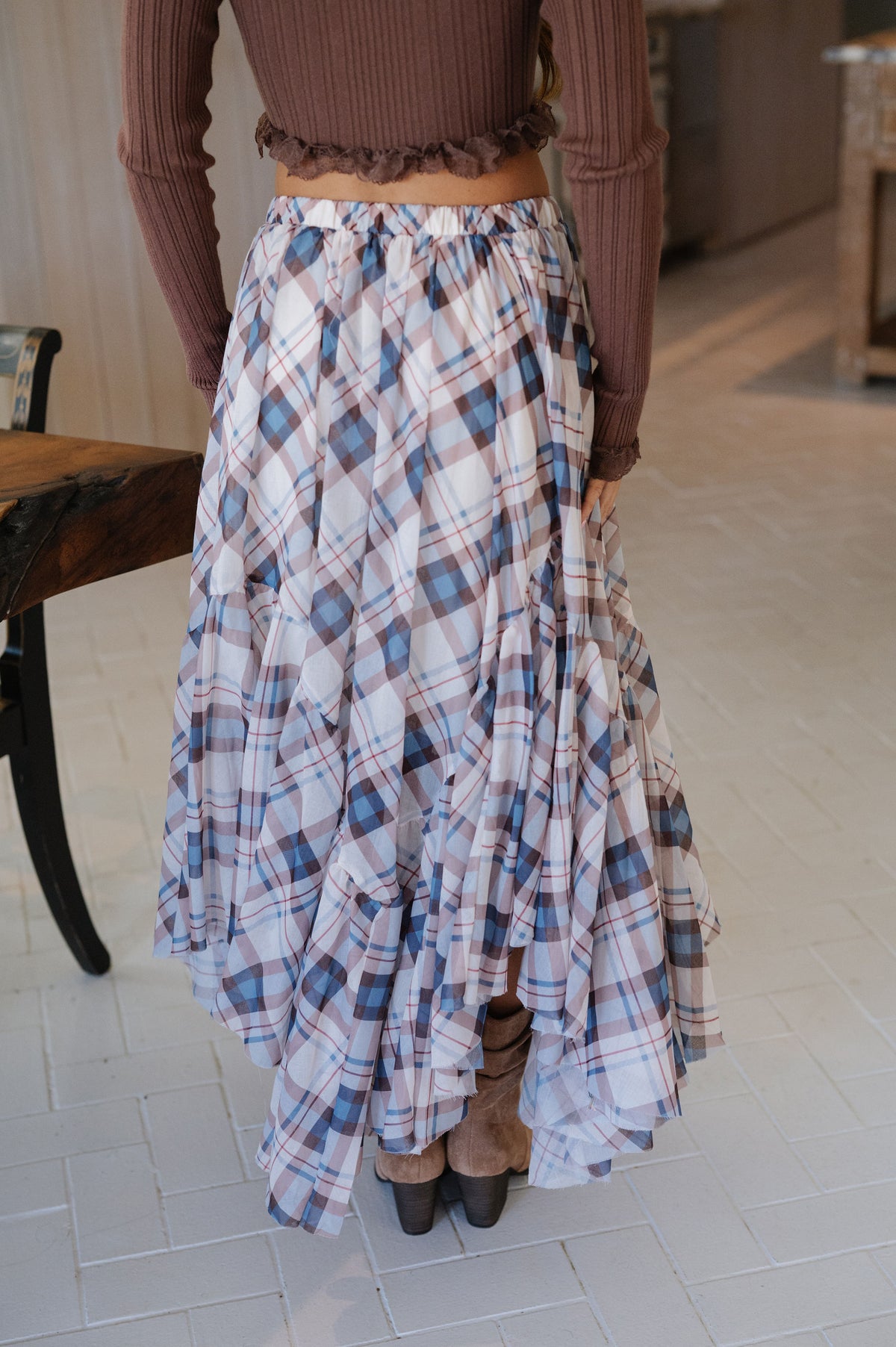 Cami Plaid Maxi Skirt-Off White