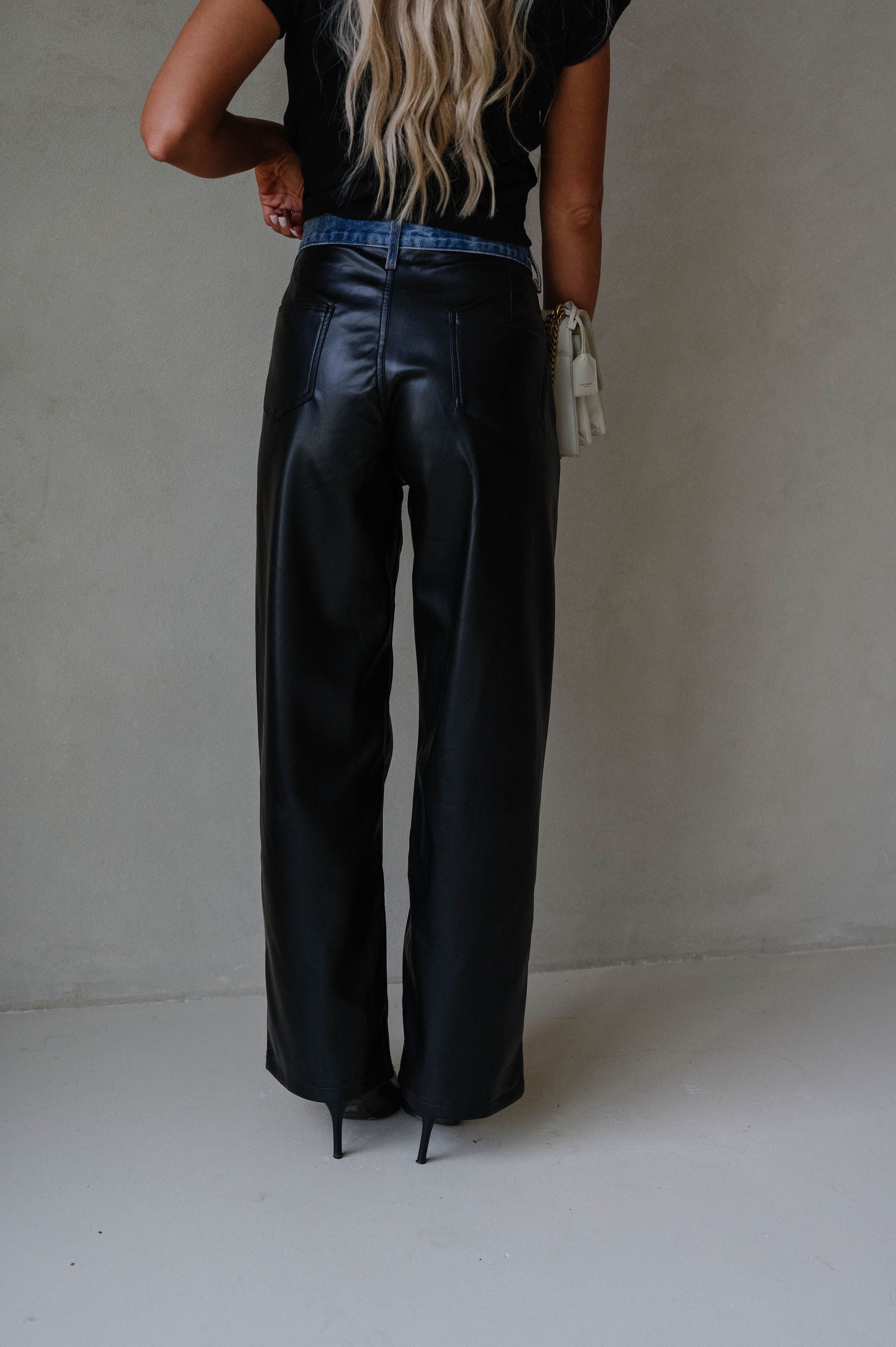 Dakota Contrast Pu Pants-Black Denim