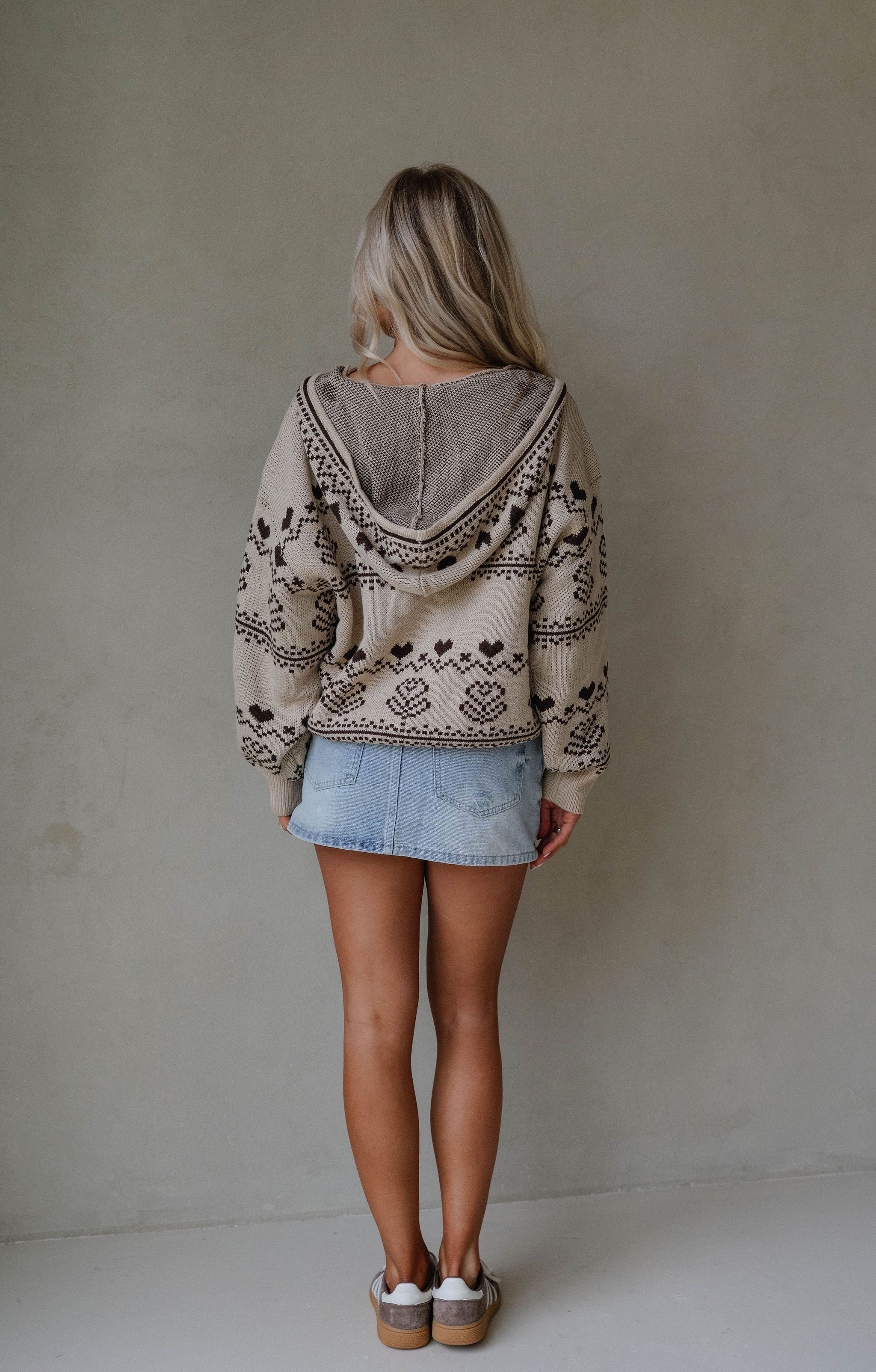Nordic Jacquard Sweater Jacket-Taupe
