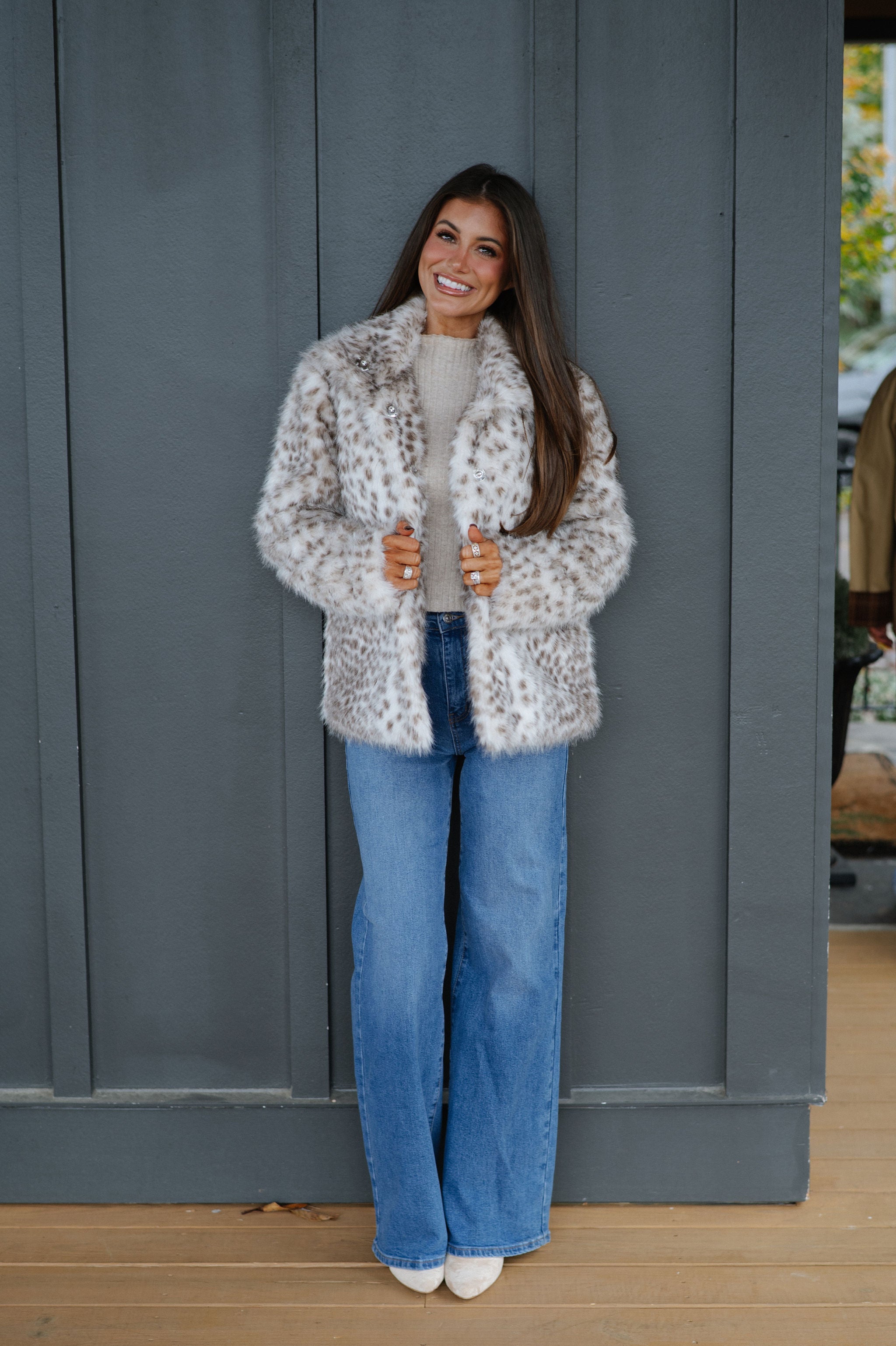 Spotted Fur Jacket-Cream