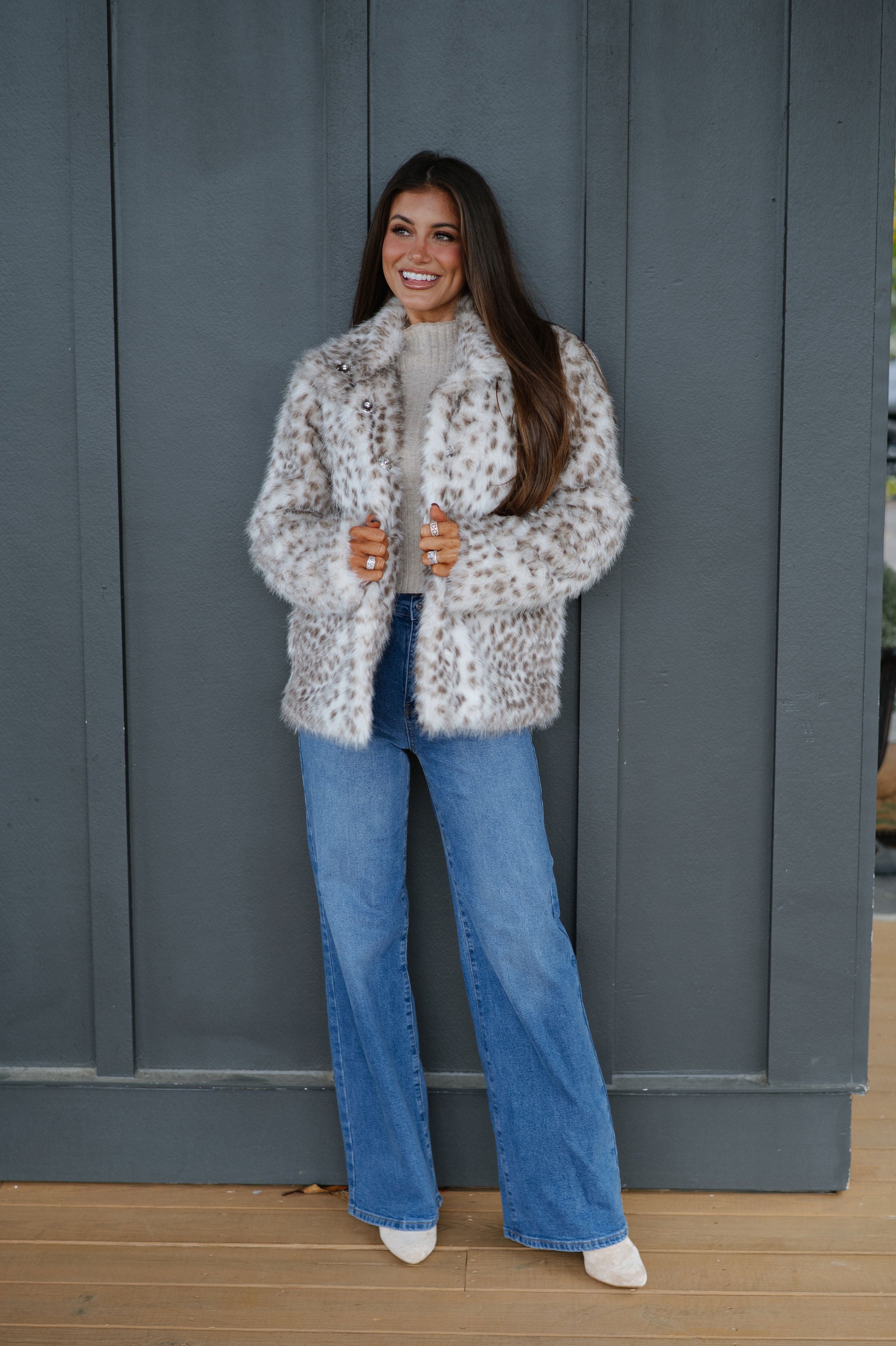 Spotted Fur Jacket-Cream