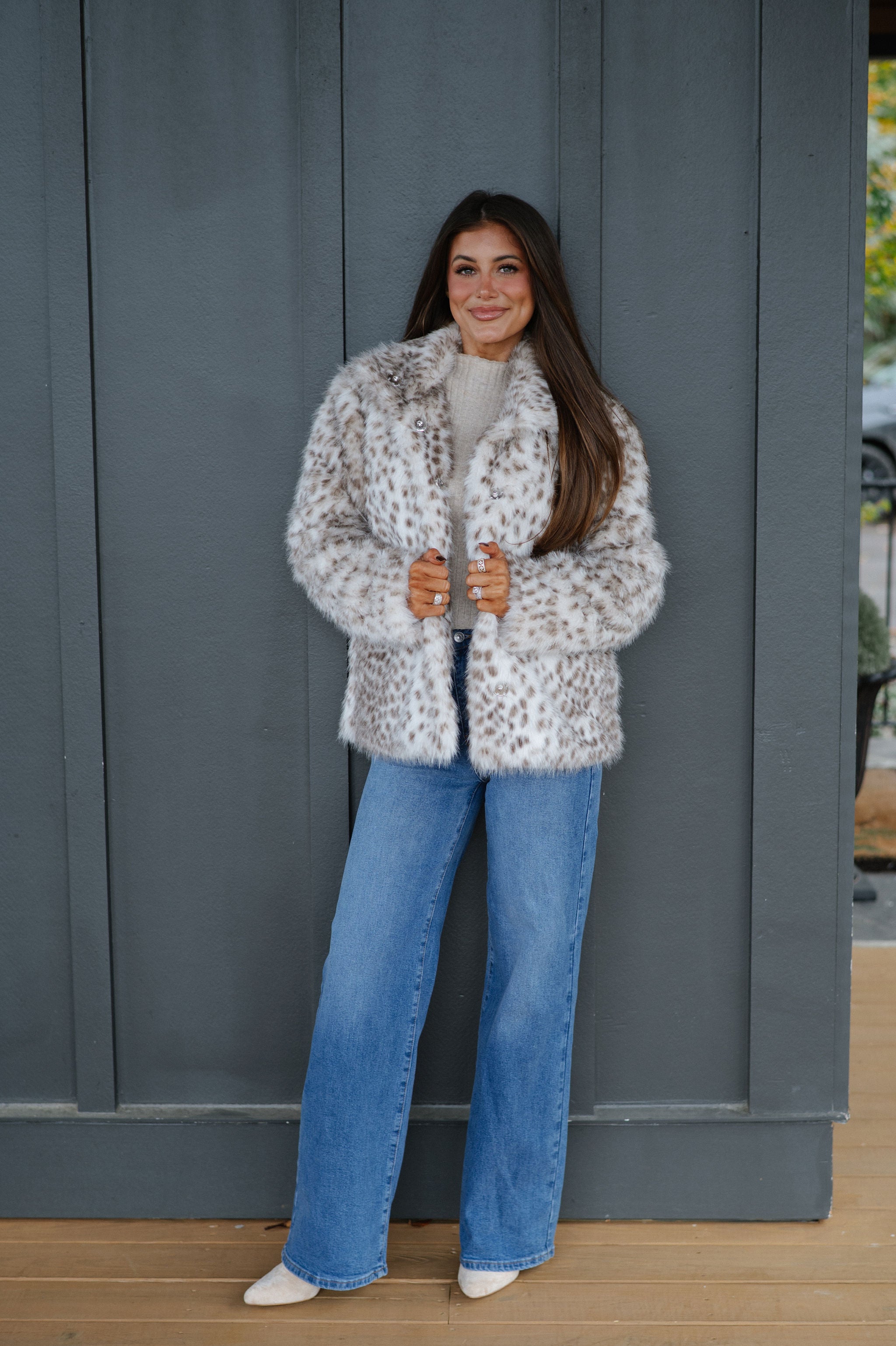 Spotted Fur Jacket-Cream