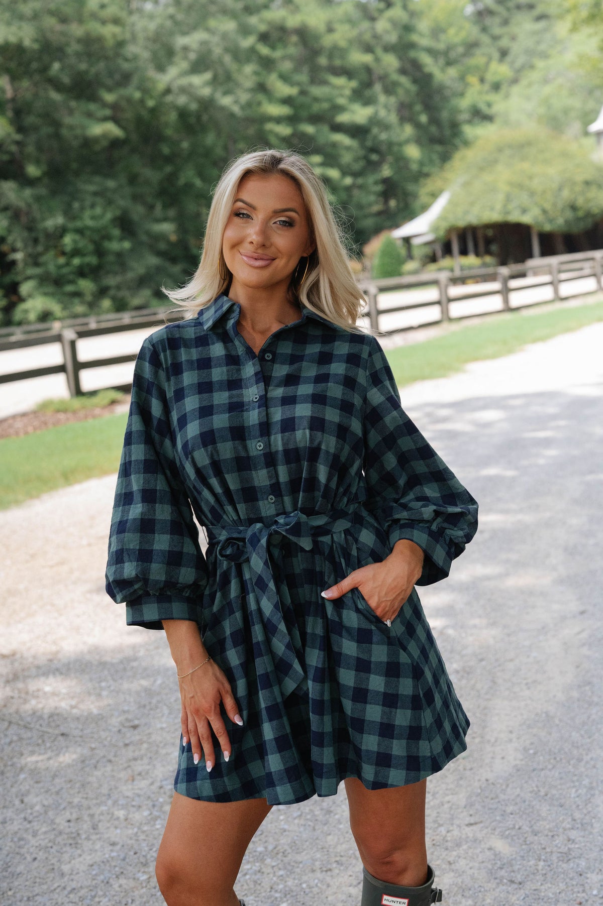 Ava Plaid Dress-Green