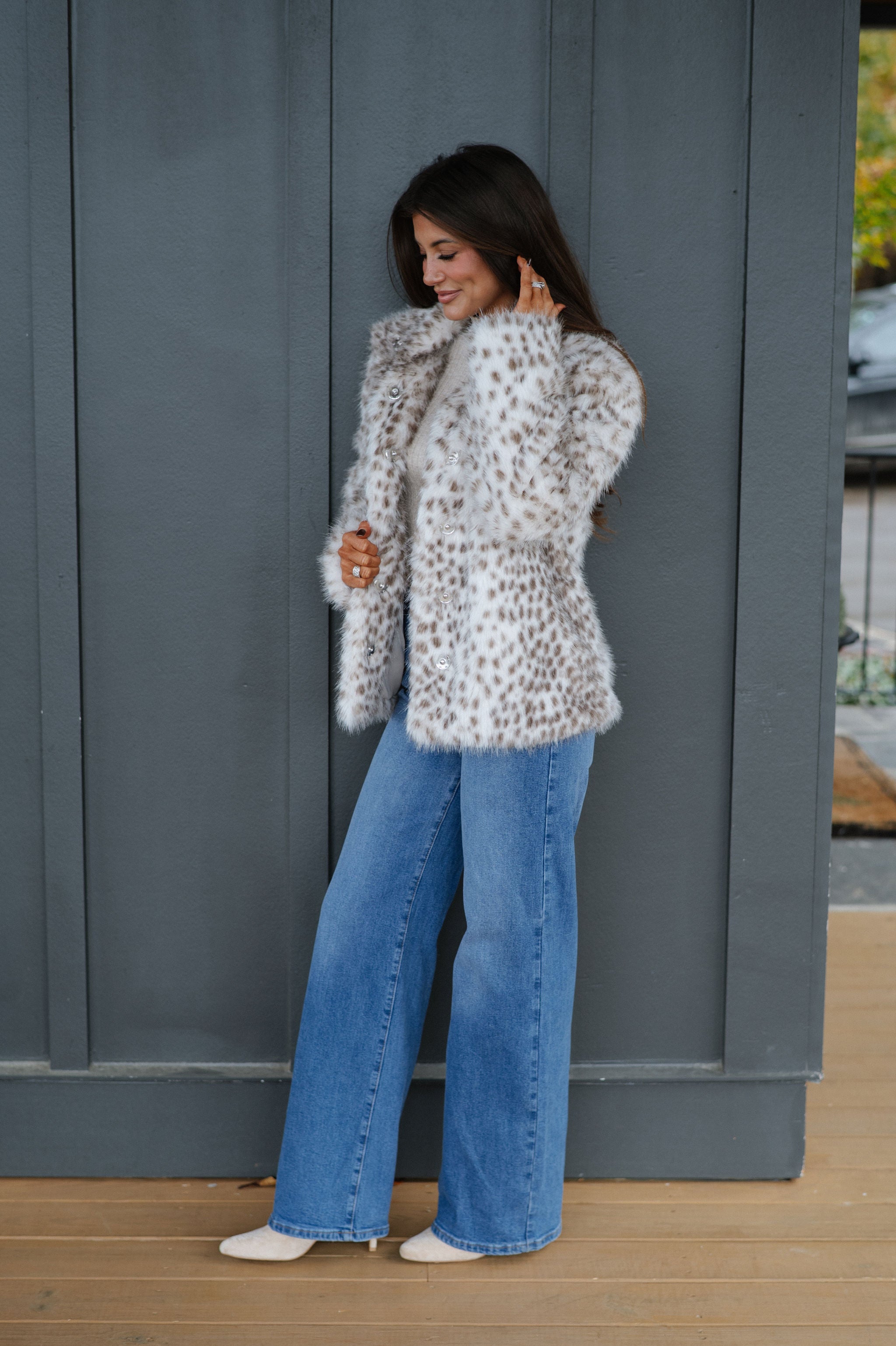 Spotted Fur Jacket-Cream