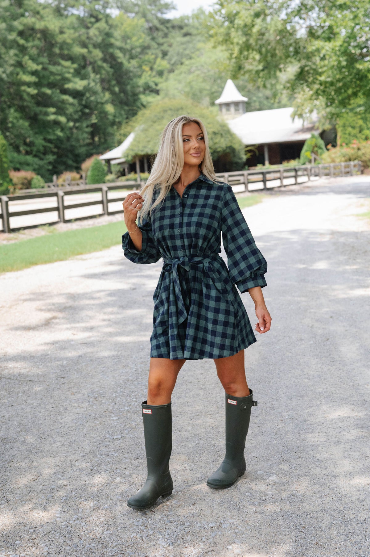 Ava Plaid Dress-Green