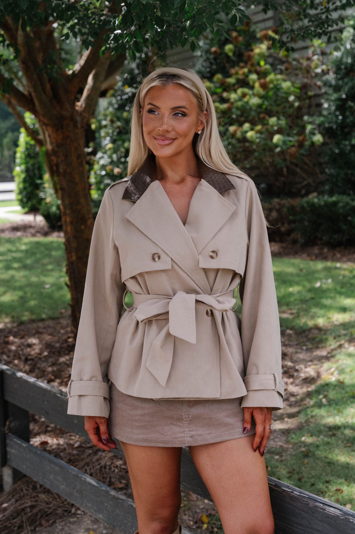Lea Contrasted Trench Jacket-Tan