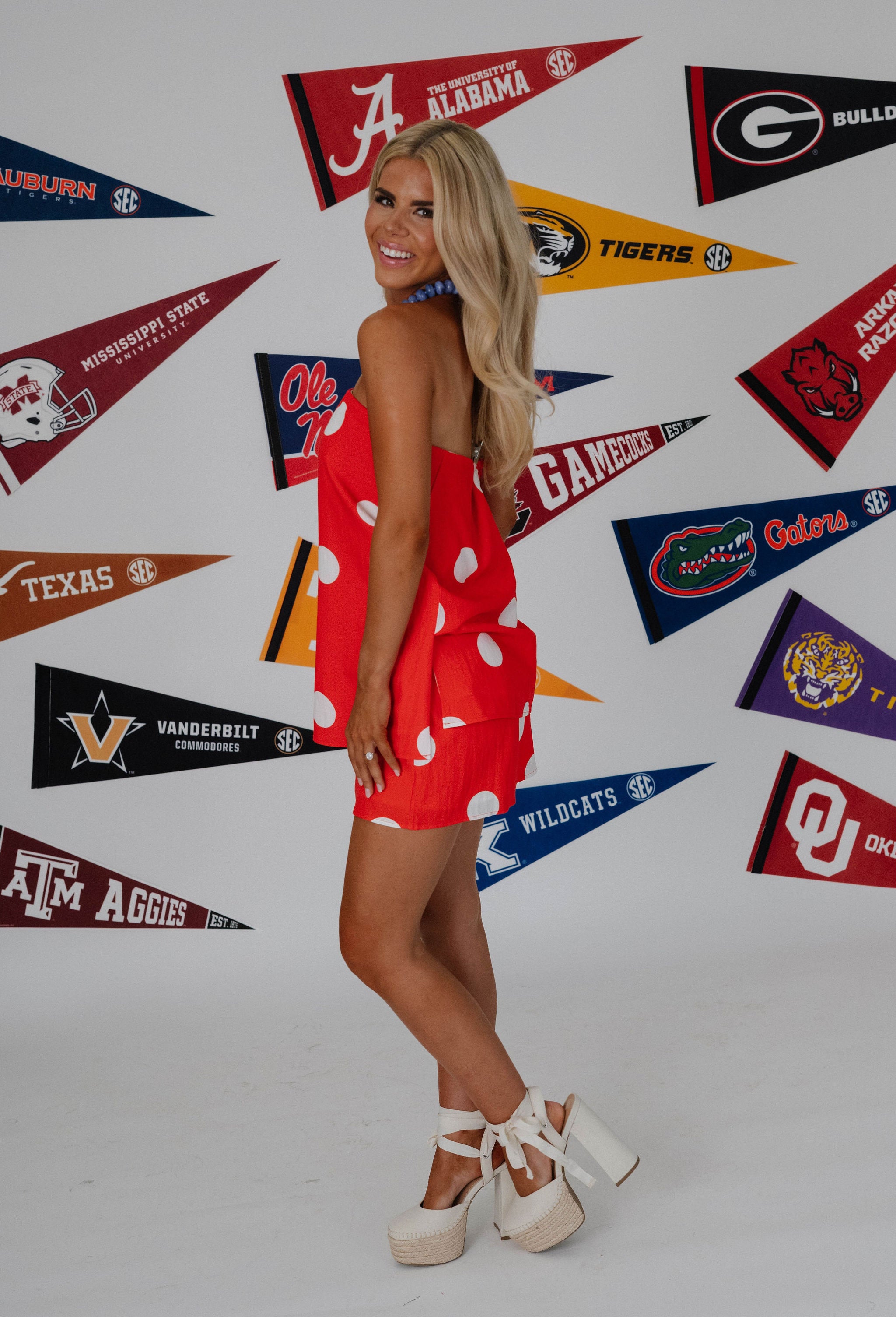 Polka Dot Mini Skirt Set-Coral Red