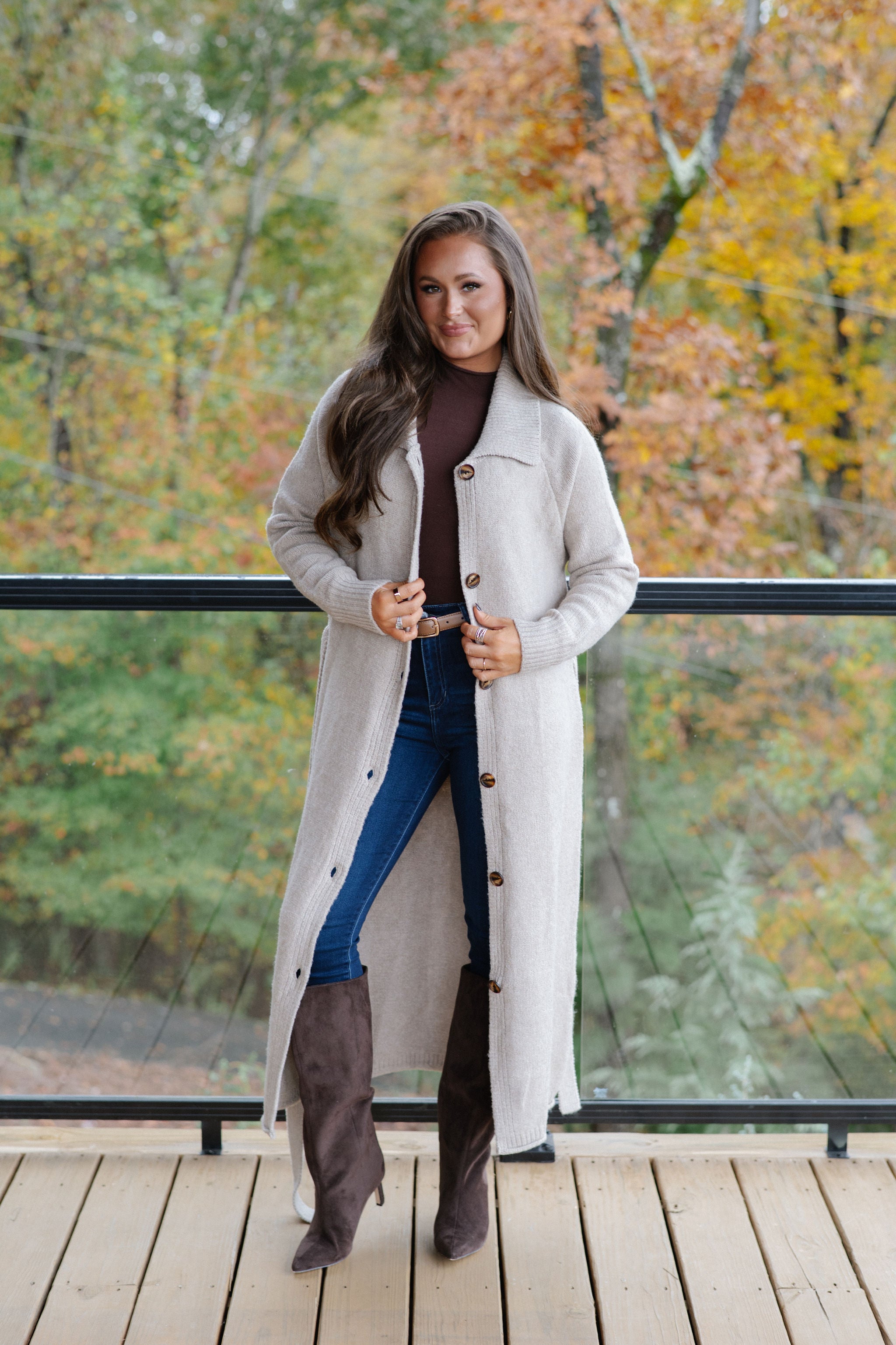 Perrin Knit Belted Long Cardigan-Oat