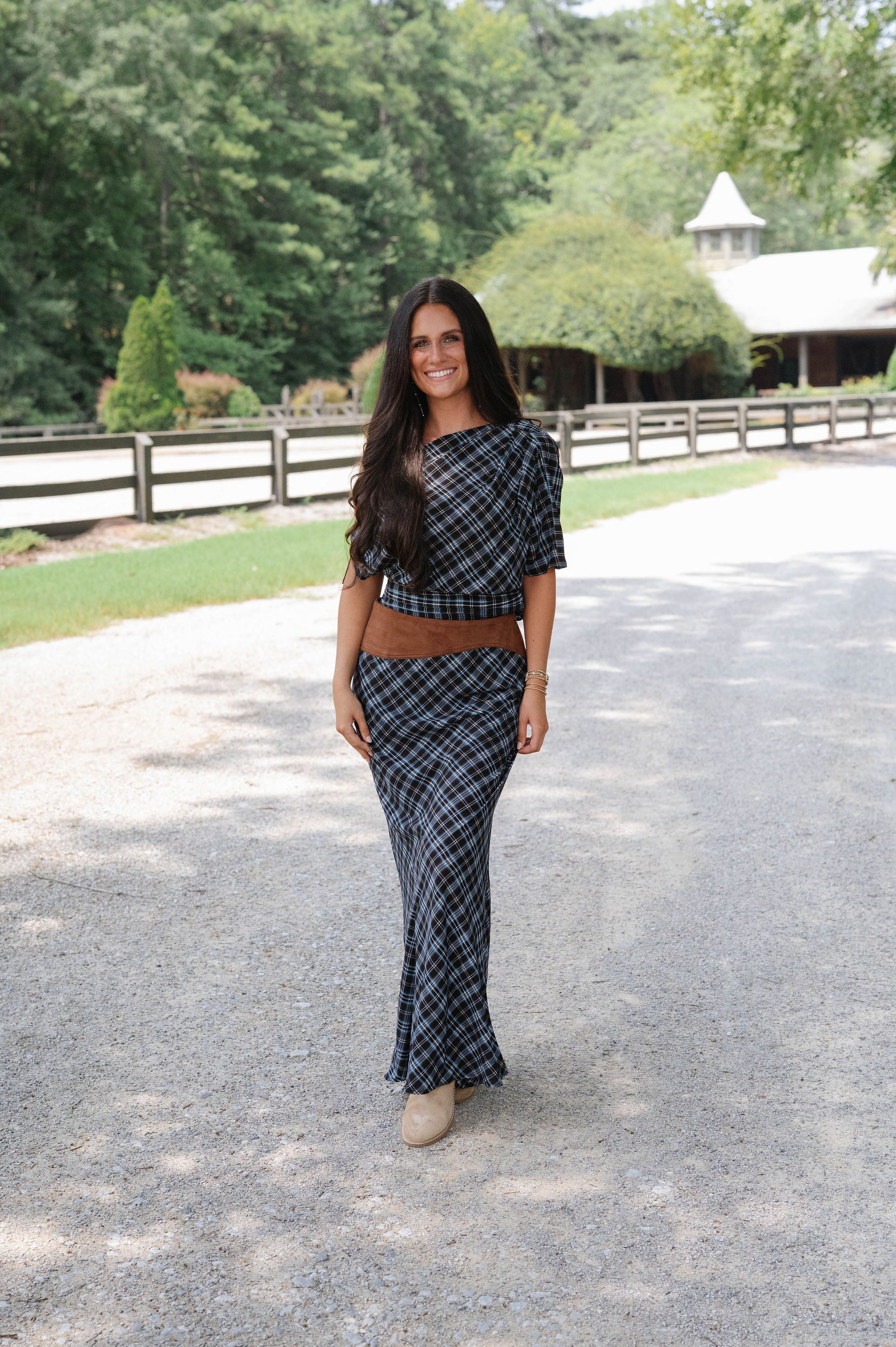 Plaid Asymmetrical Skirt Set-Blue Combo