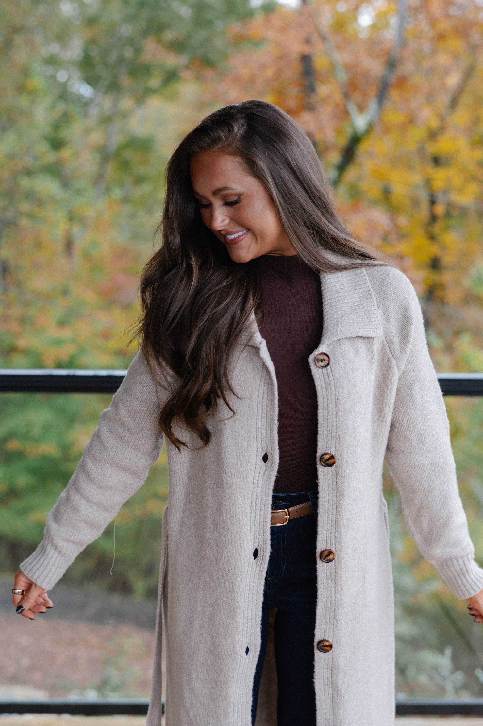 Perrin Knit Belted Long Cardigan-Oat